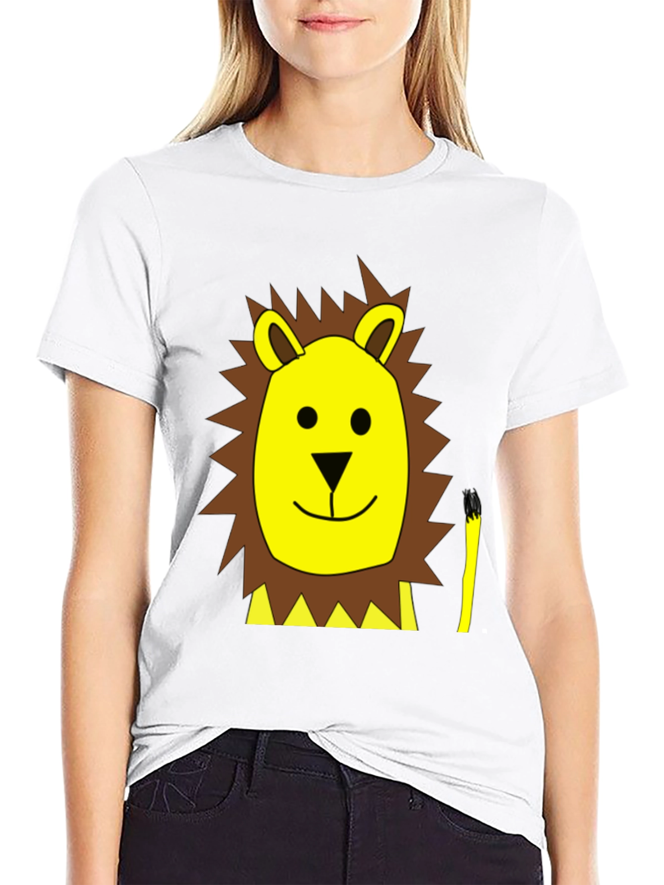 Cartoon Lion Graphic Tee - Black Cotton T-Shirt