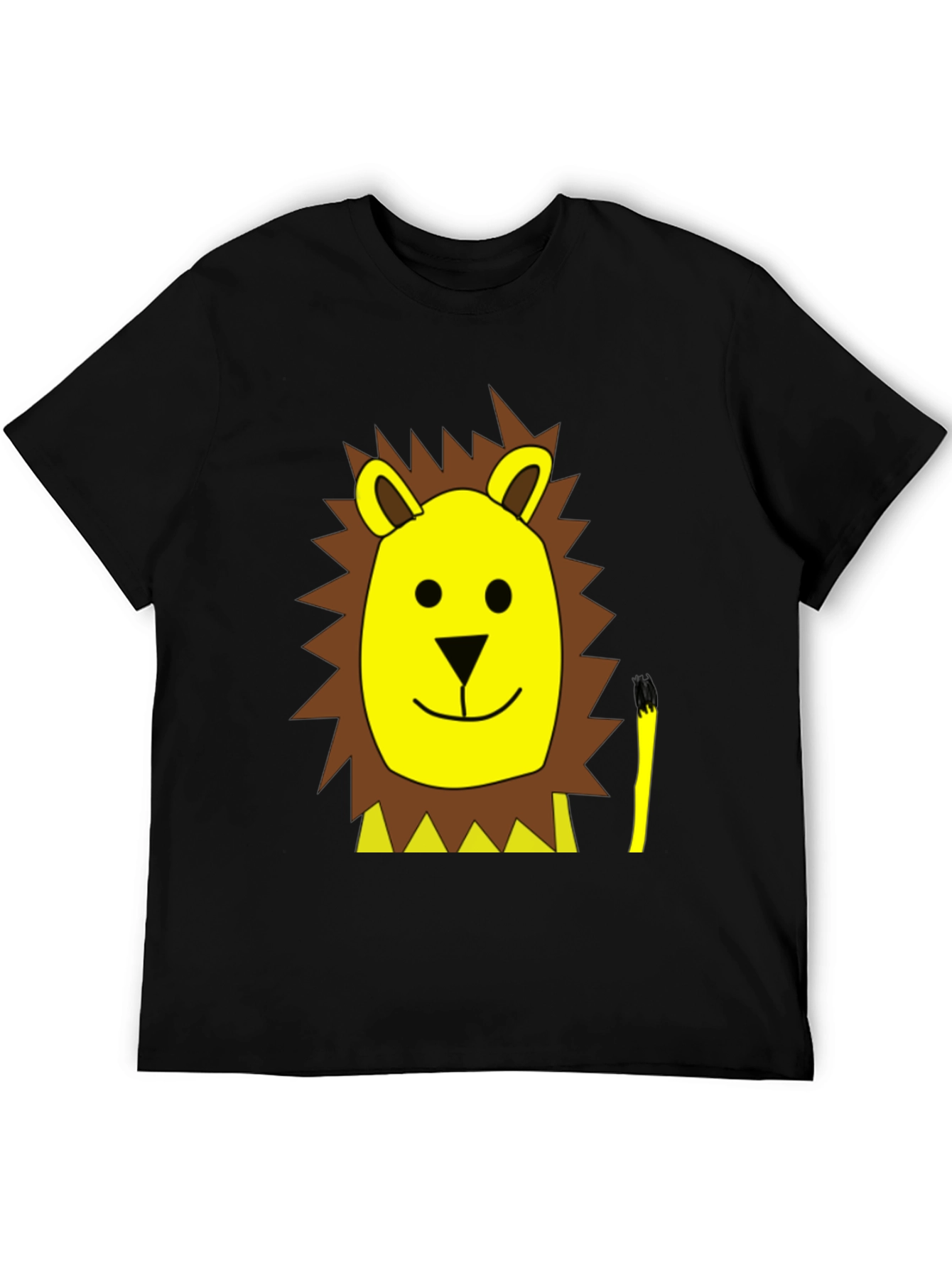 Cartoon Lion Graphic Tee - Black Cotton T-Shirt