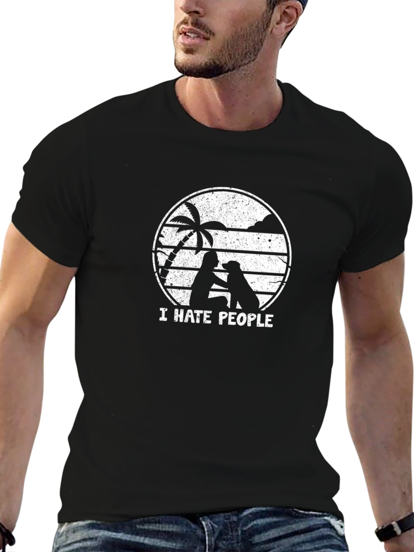 I Hate People Dog Graphic Tee - Black