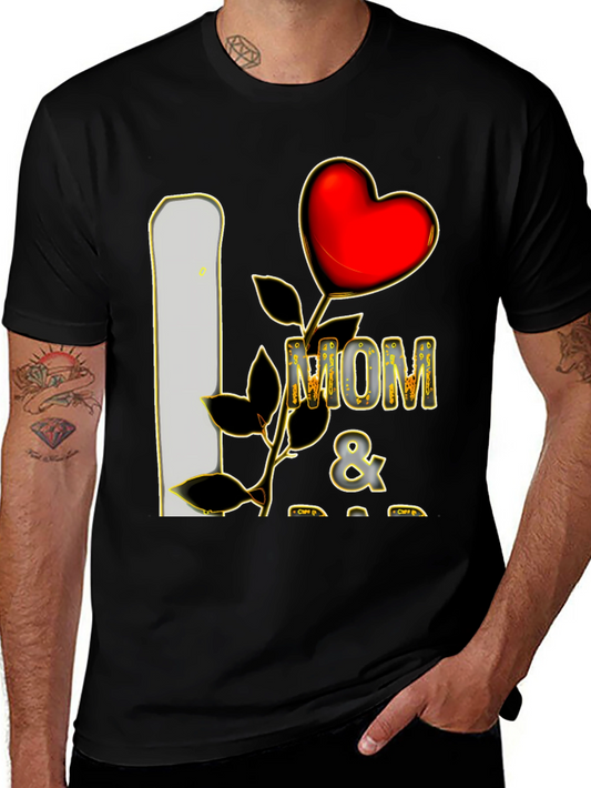 I Love Mom Graphic T-Shirt - Unique Heart Rose Design
