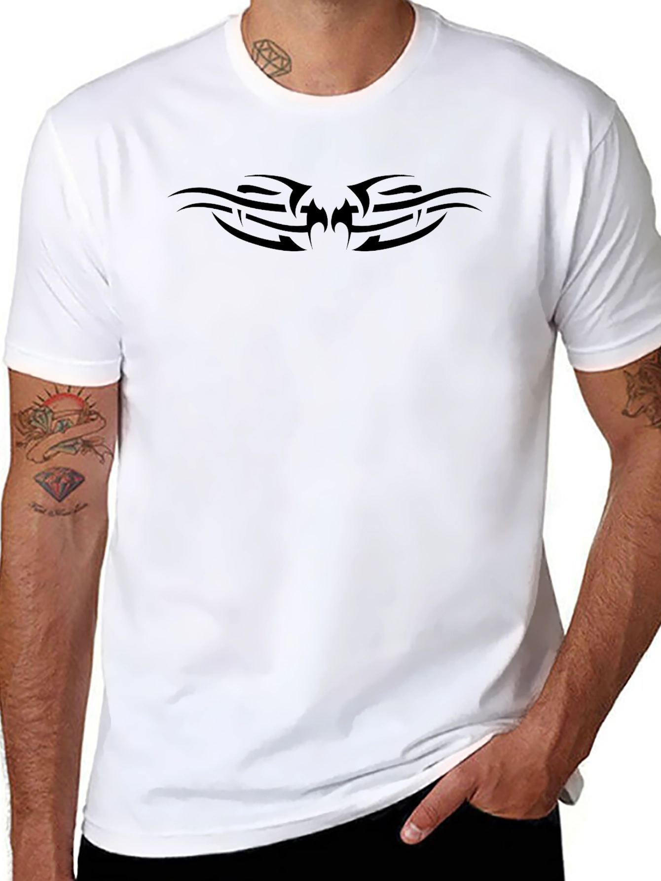 Mens Black Tribal Tattoo Graphic Tee Shirt