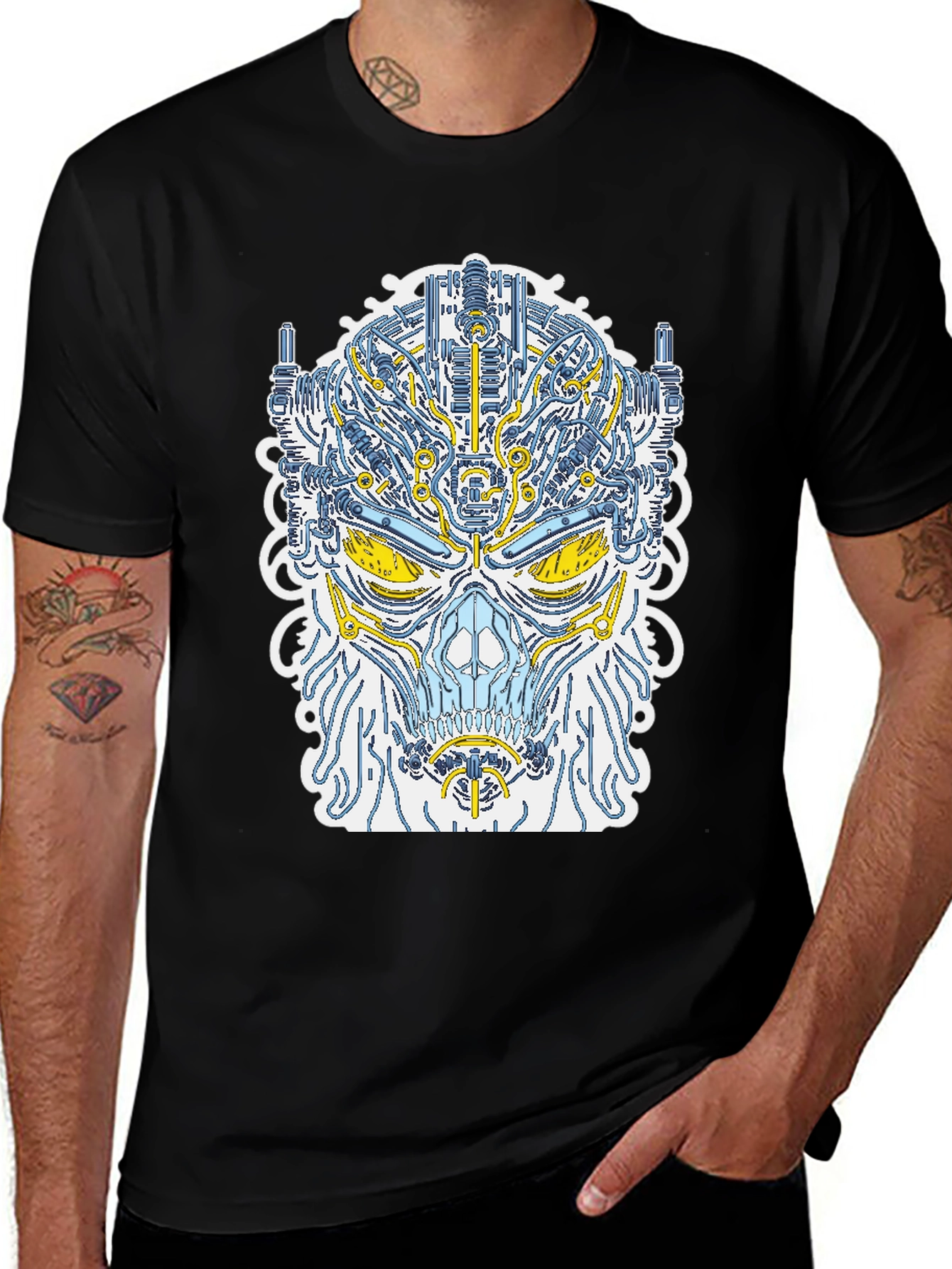 Cyberpunk Skull Graphic Tee - Unique Robot Design