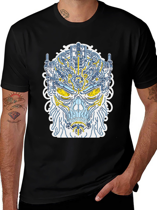 Cyberpunk Skull Graphic Tee - Unique Robot Design
