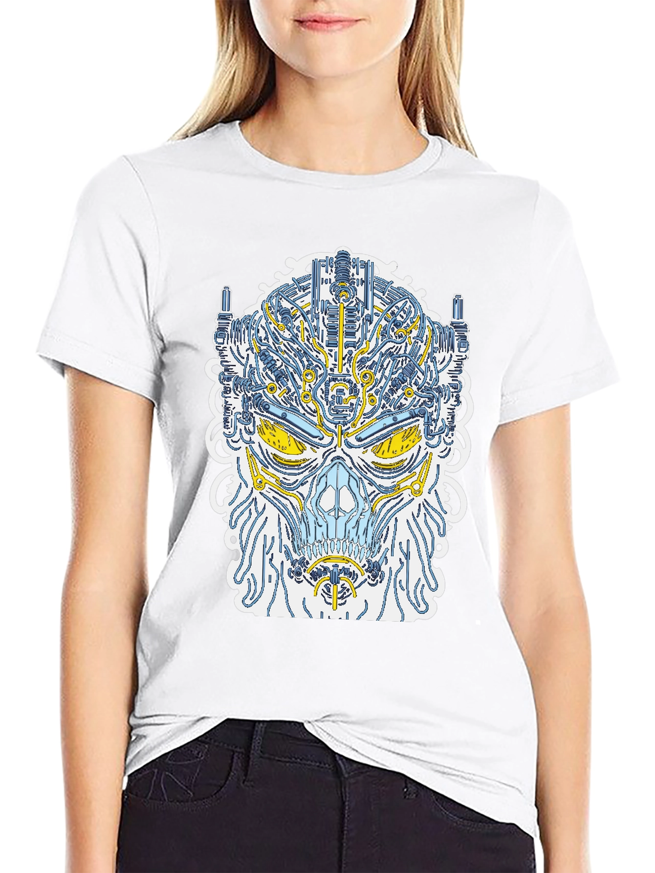Cyberpunk Skull Graphic Tee - Unique Robot Design