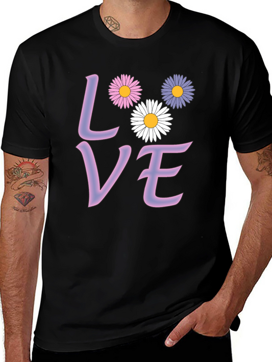 Love Floral Graphic Tee - Black Cotton Blend T-Shirt