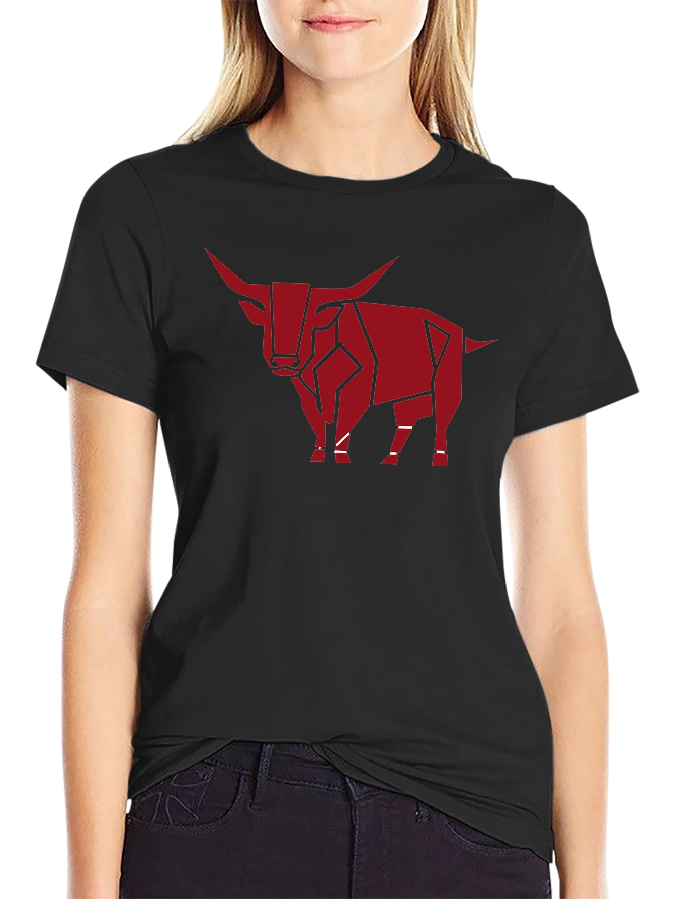 Geometric Bull Graphic Tee - Stylish Black Shirt