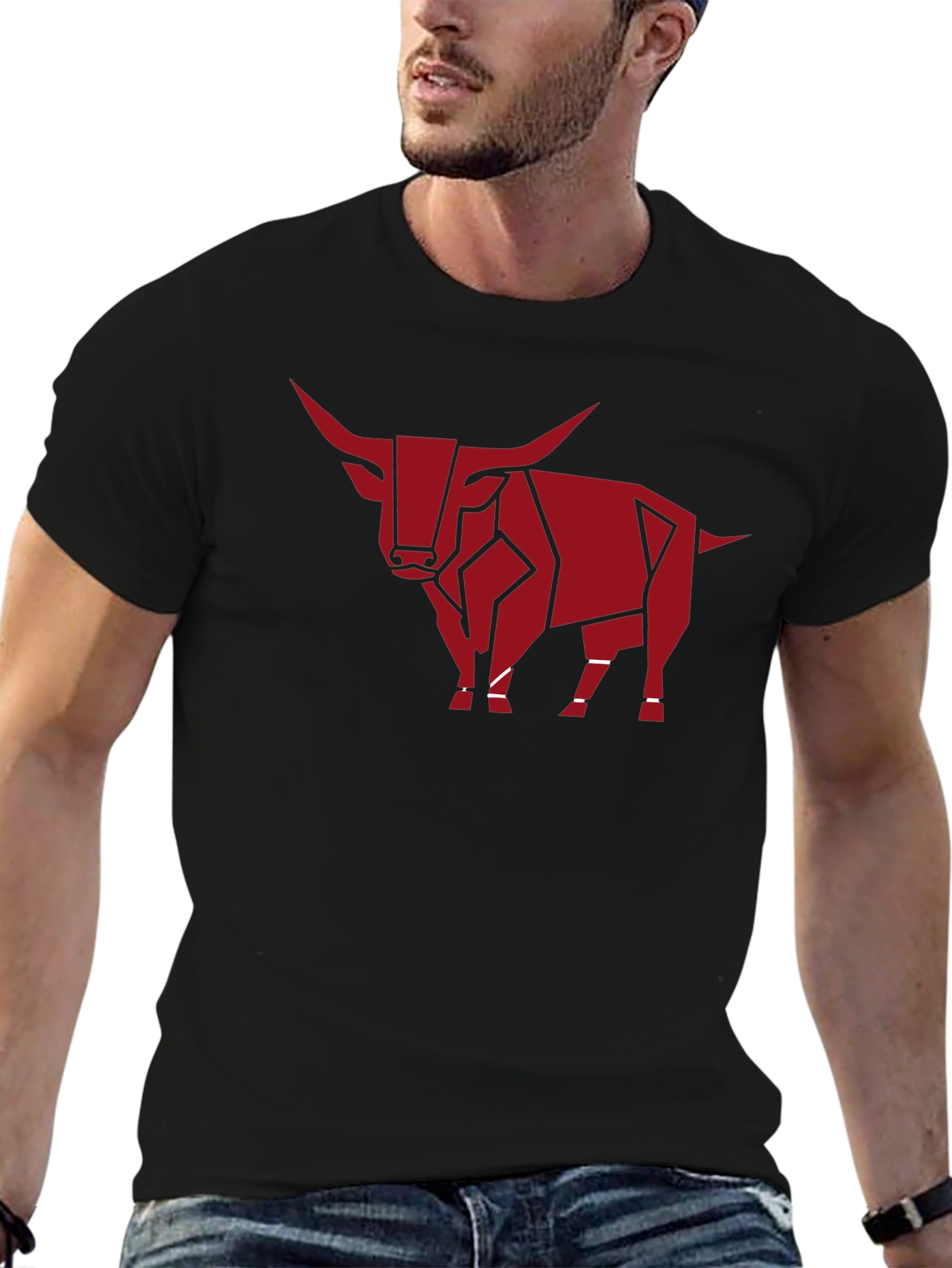Geometric Bull Graphic Tee - Stylish Black Shirt