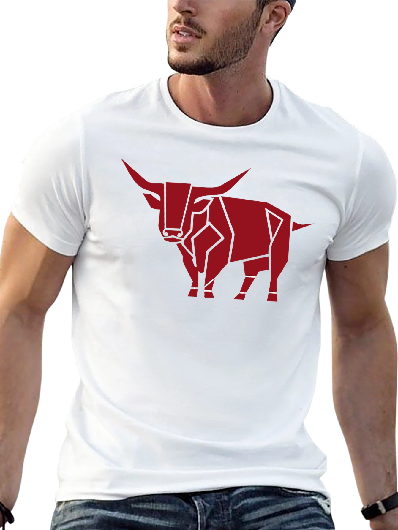 Geometric Bull Graphic Tee - Stylish Black Shirt