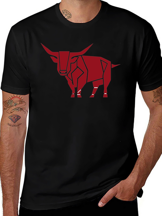 Geometric Bull Graphic Tee - Stylish Black Shirt