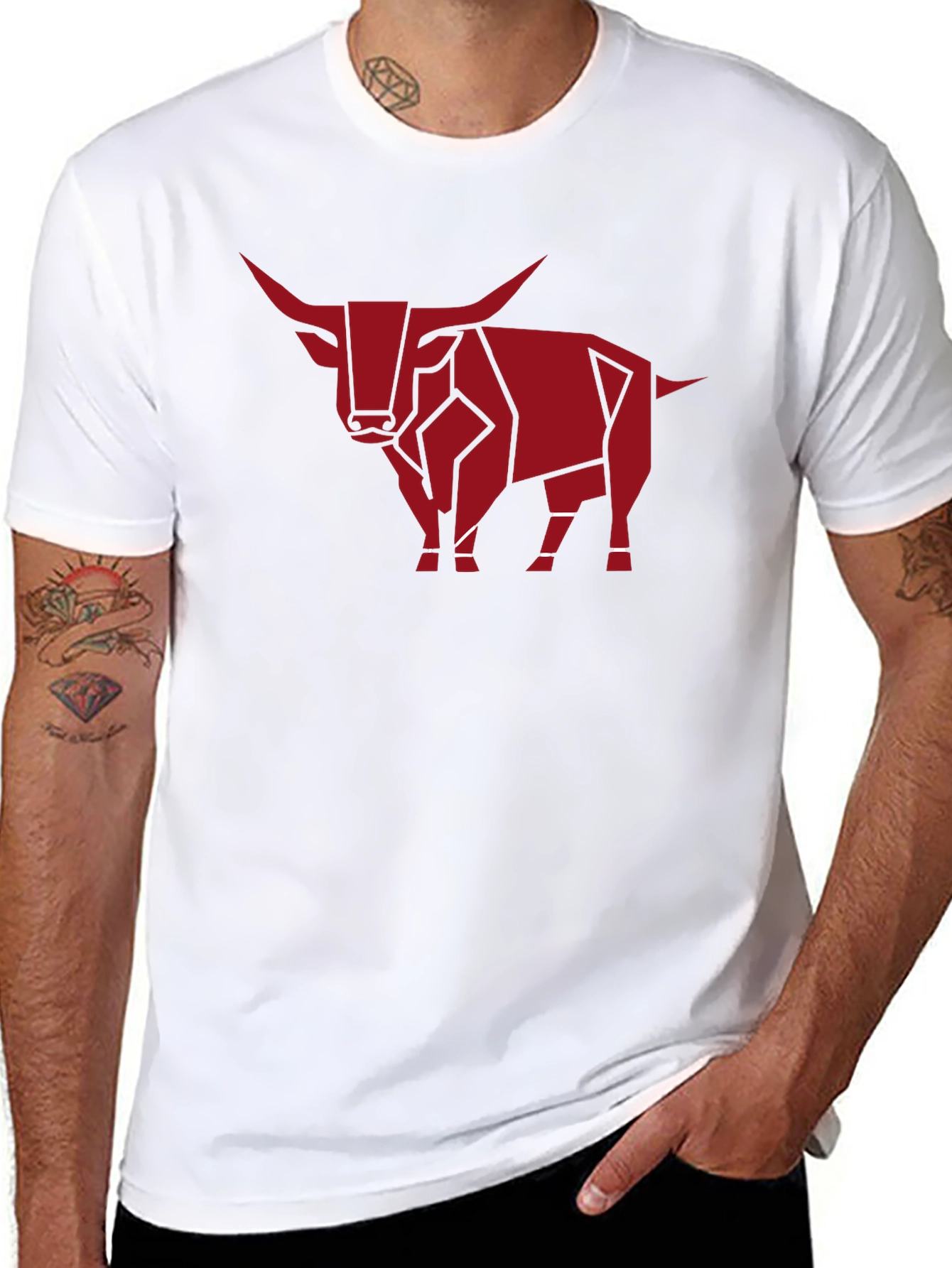 Geometric Bull Graphic Tee - Stylish Black Shirt