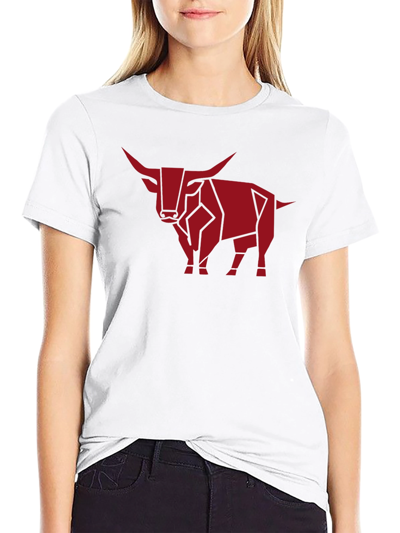 Geometric Bull Graphic Tee - Stylish Black Shirt