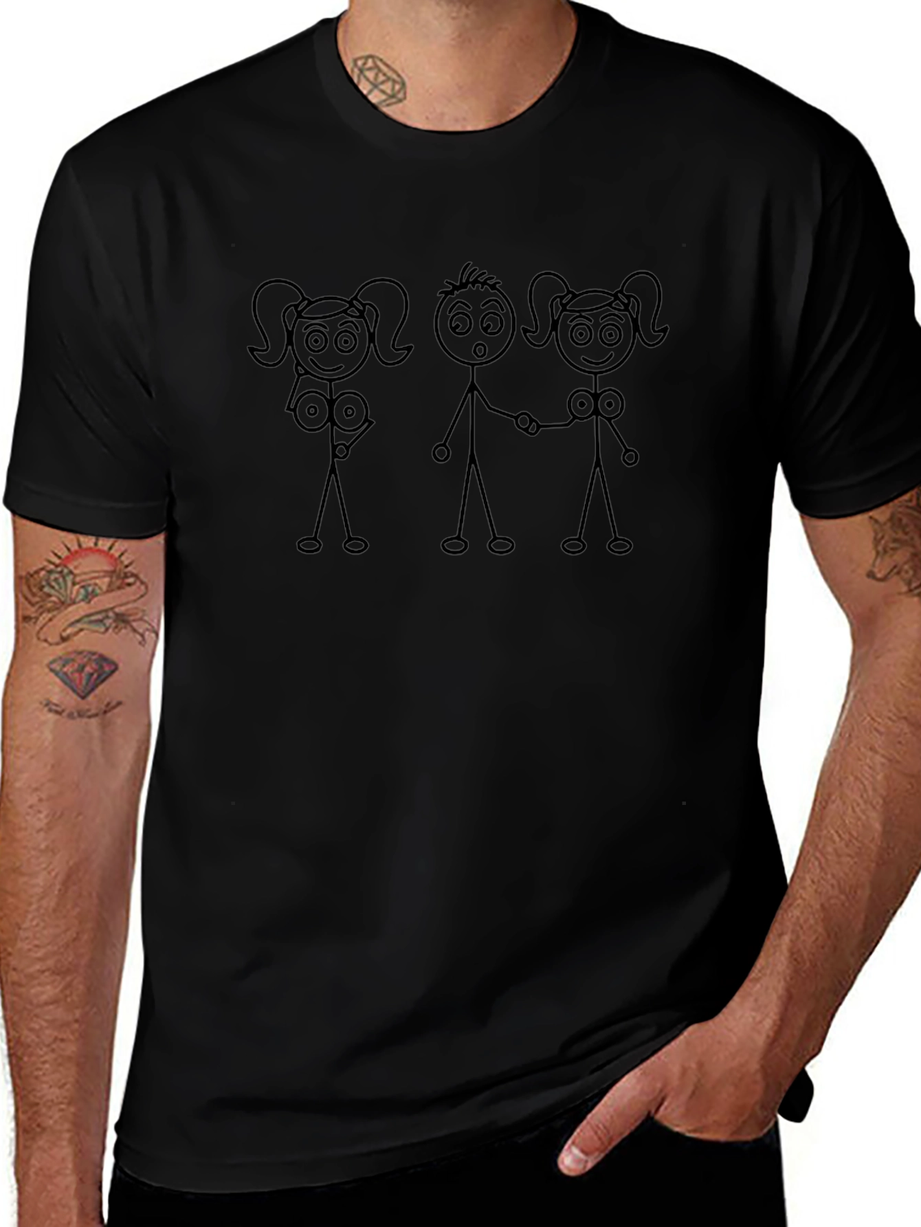 Funny Stick Figure Graphic Tee - Black