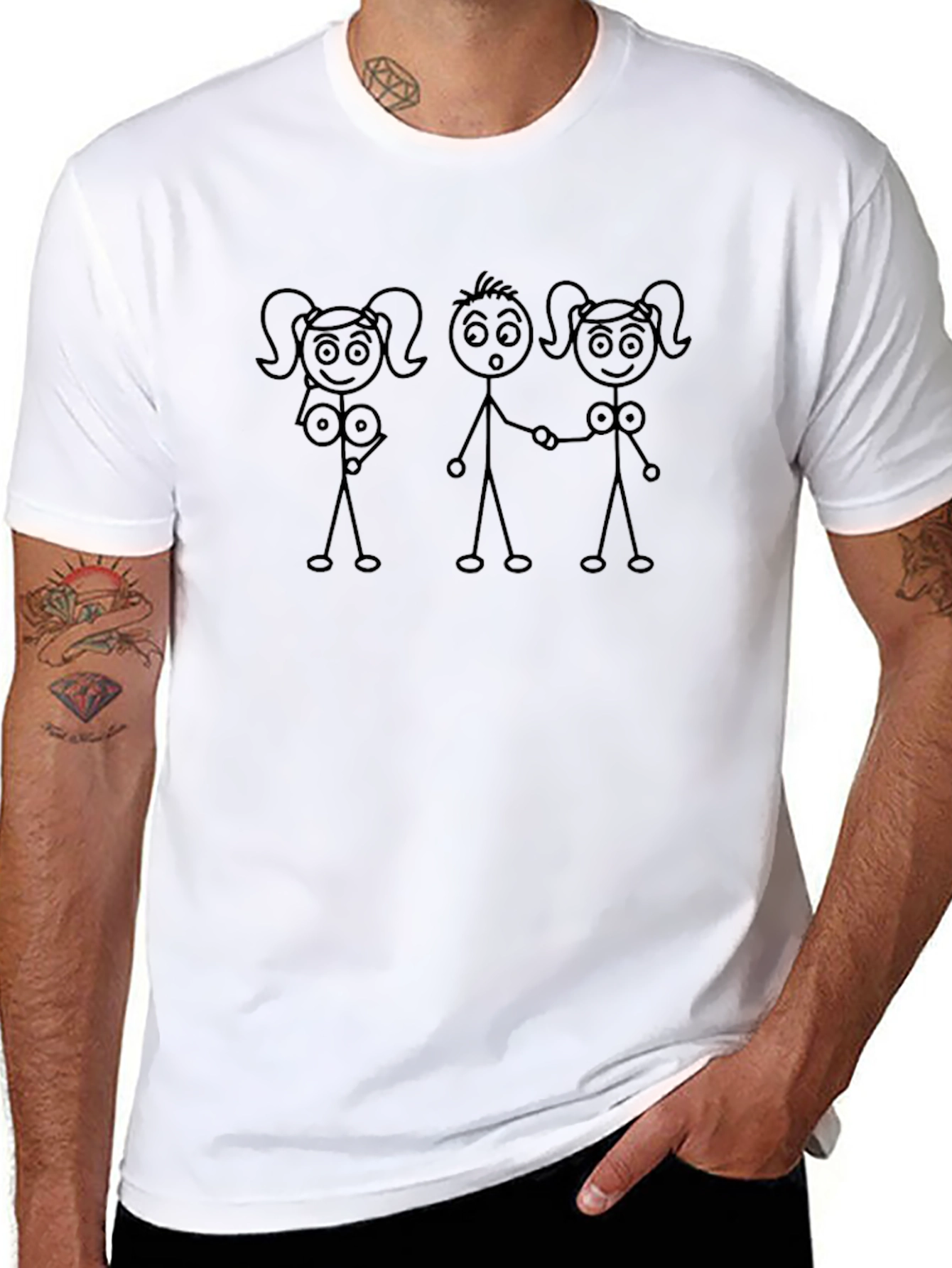 Funny Stick Figure Graphic Tee - Black