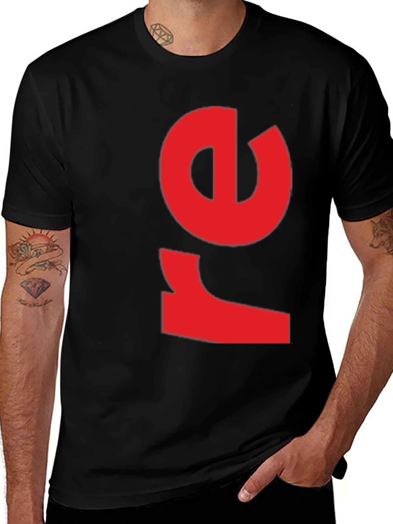 Bold Red Graphic Print Black T-Shirt