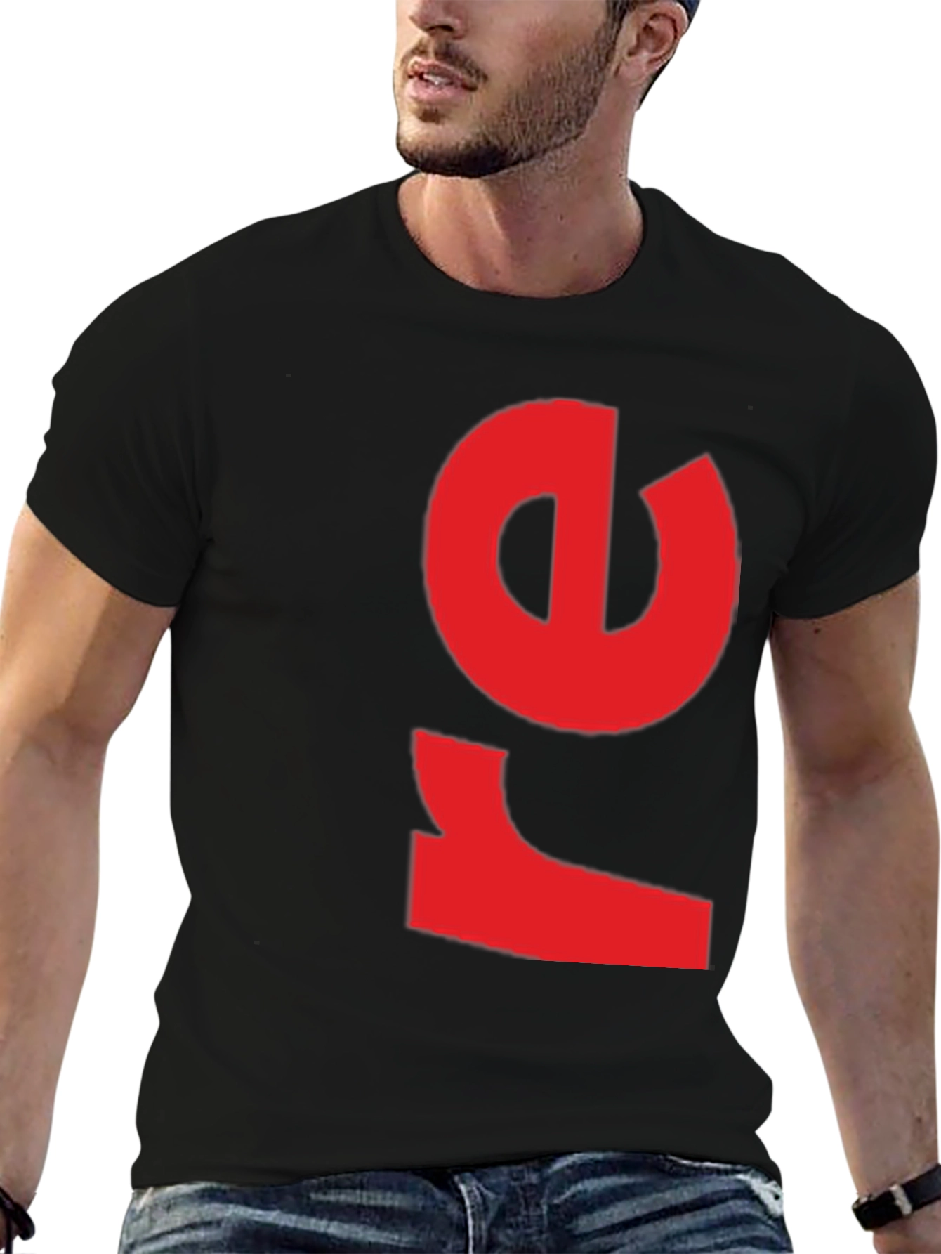 Bold Red Graphic Print Black T-Shirt