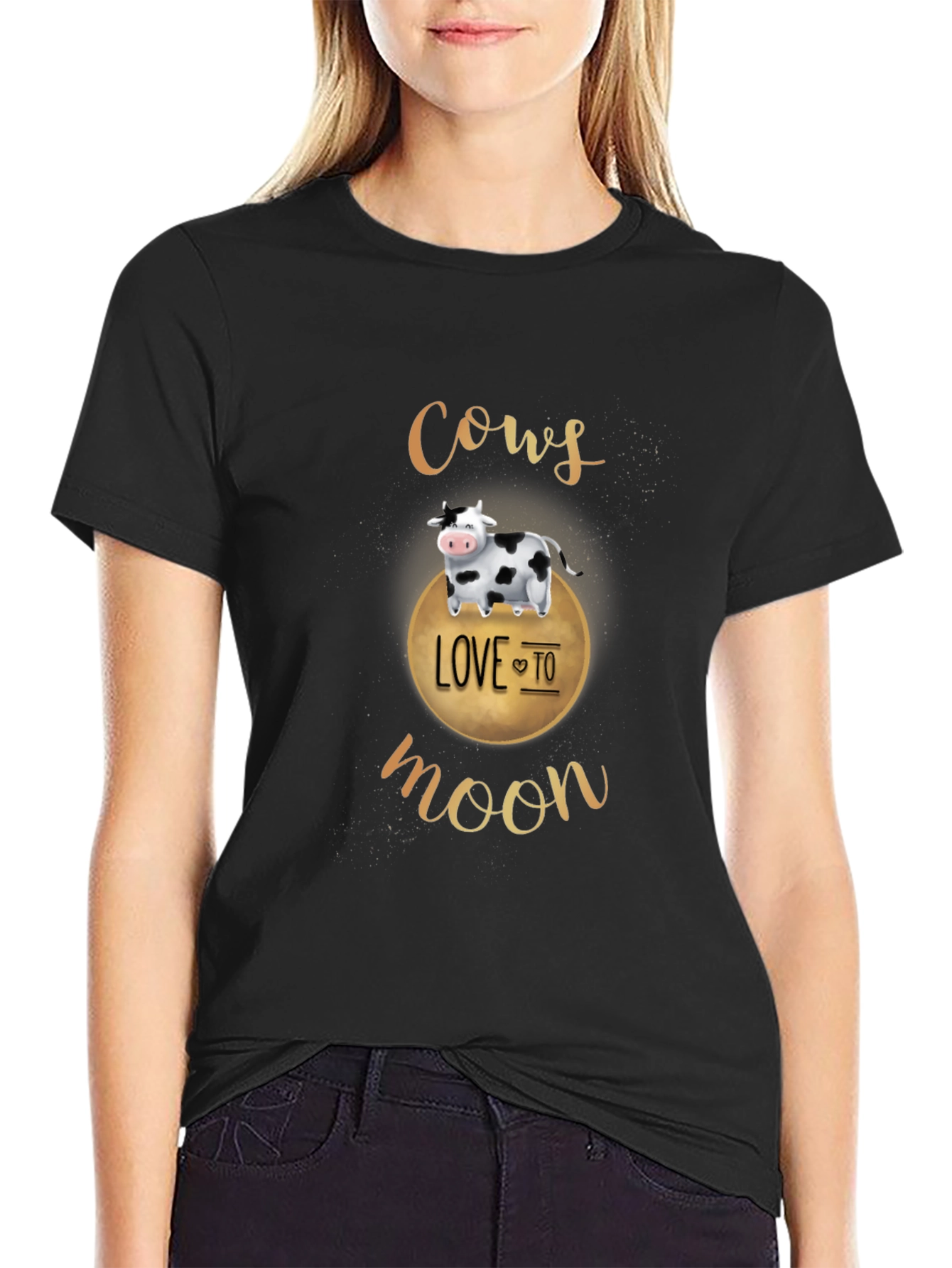 Cows Love To Moon Black T-Shirt