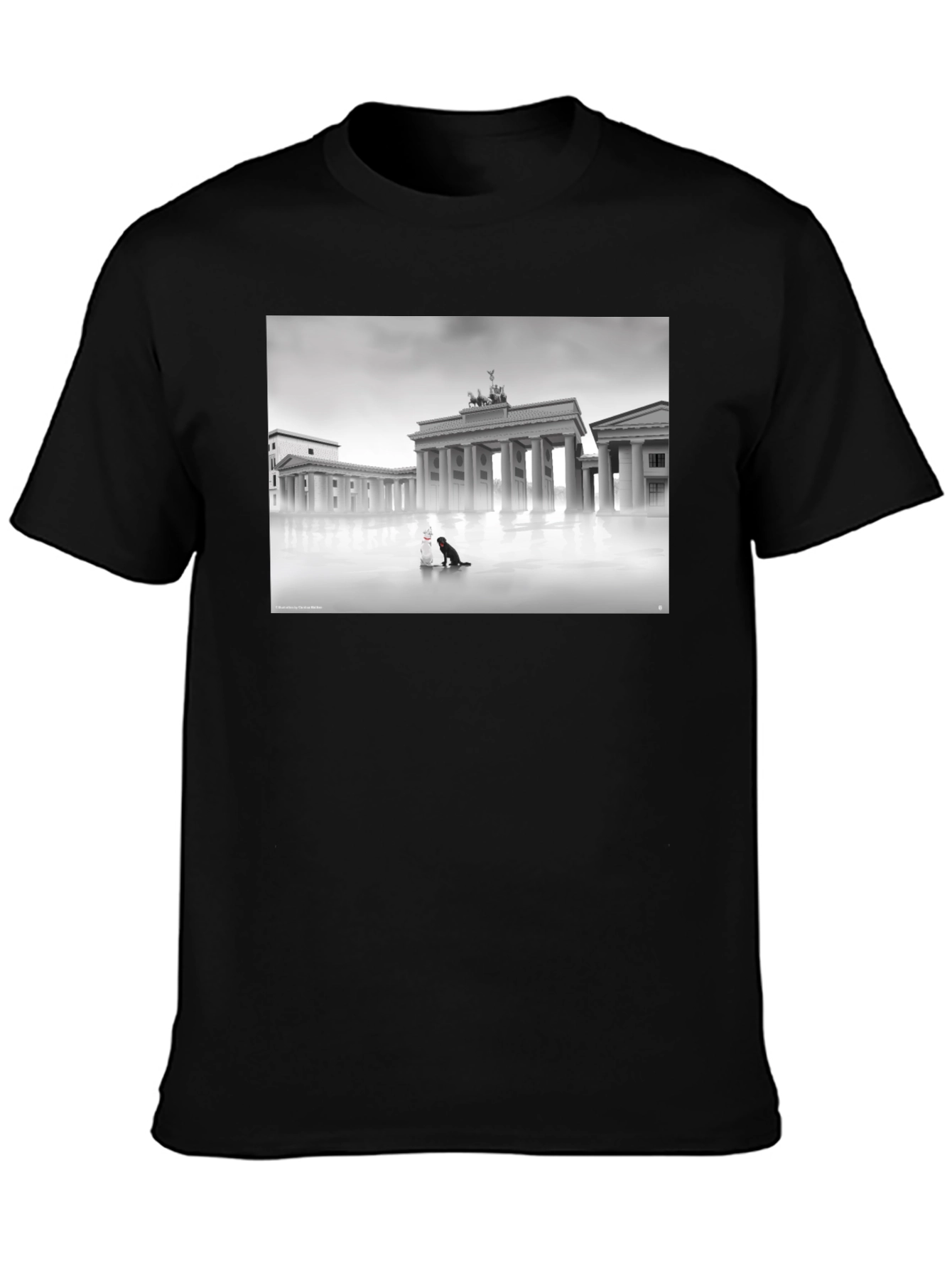 Black Tee with Brandenburg Gate Design