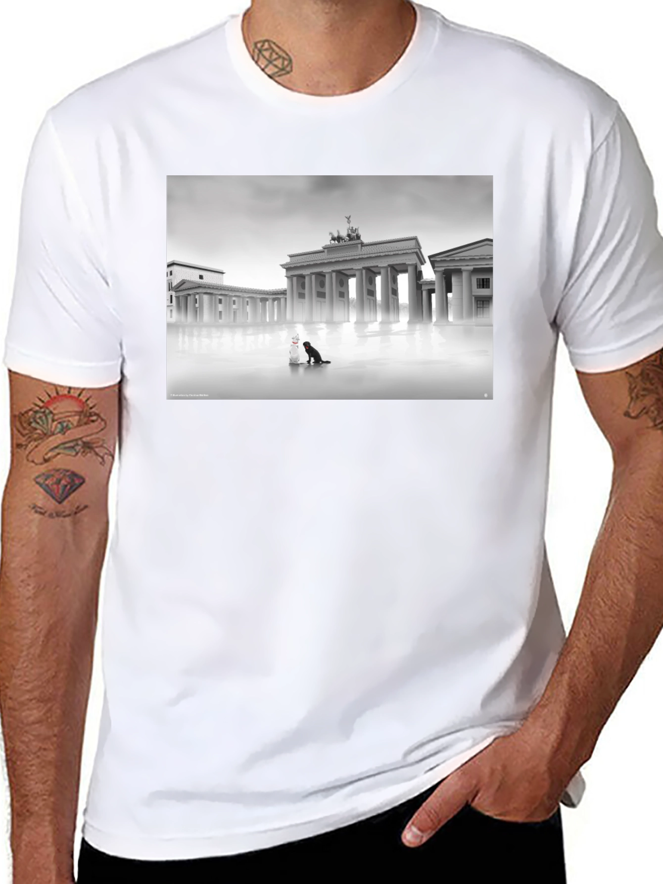 Black Tee with Brandenburg Gate Design