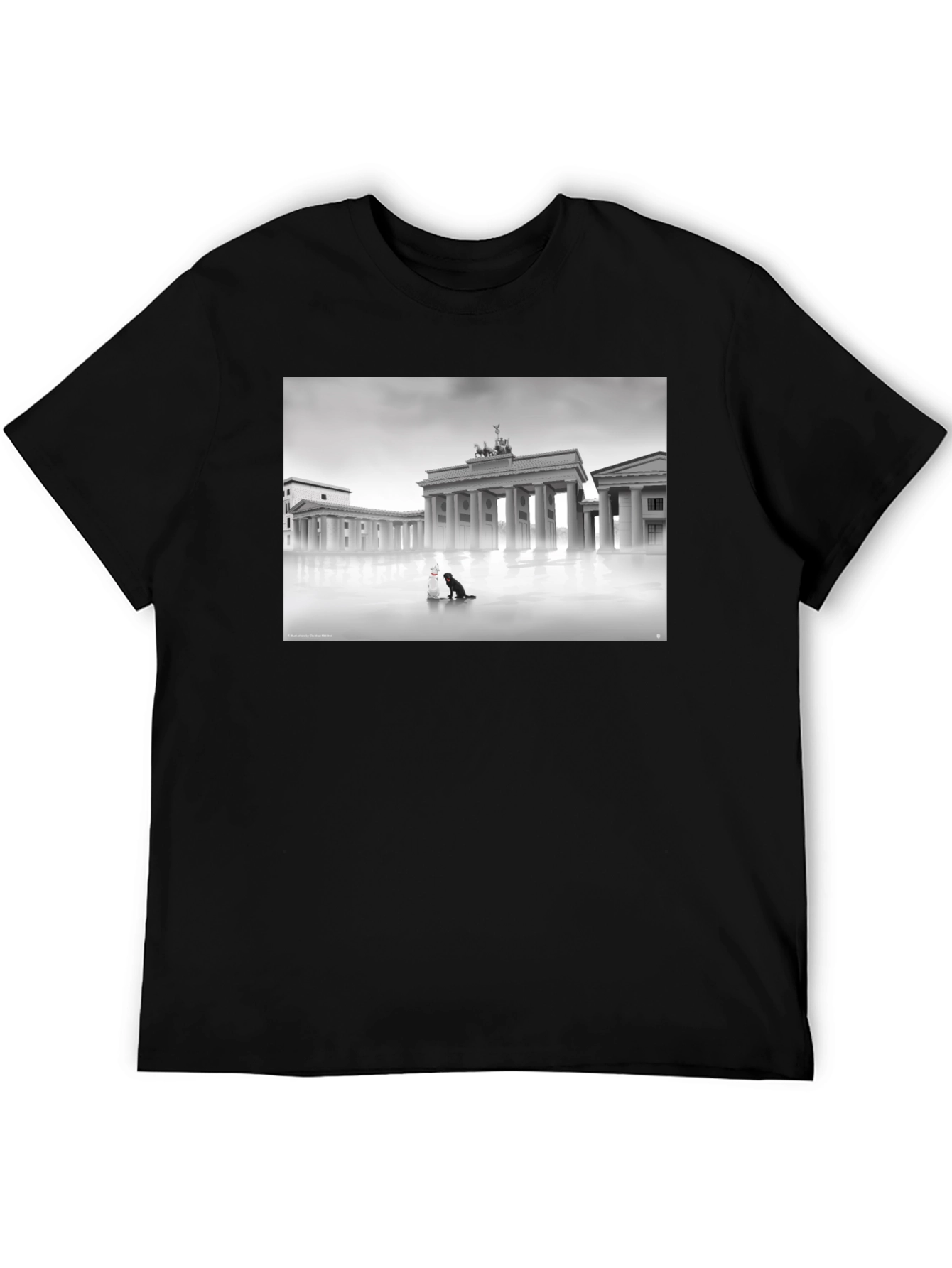 Black Tee with Brandenburg Gate Design