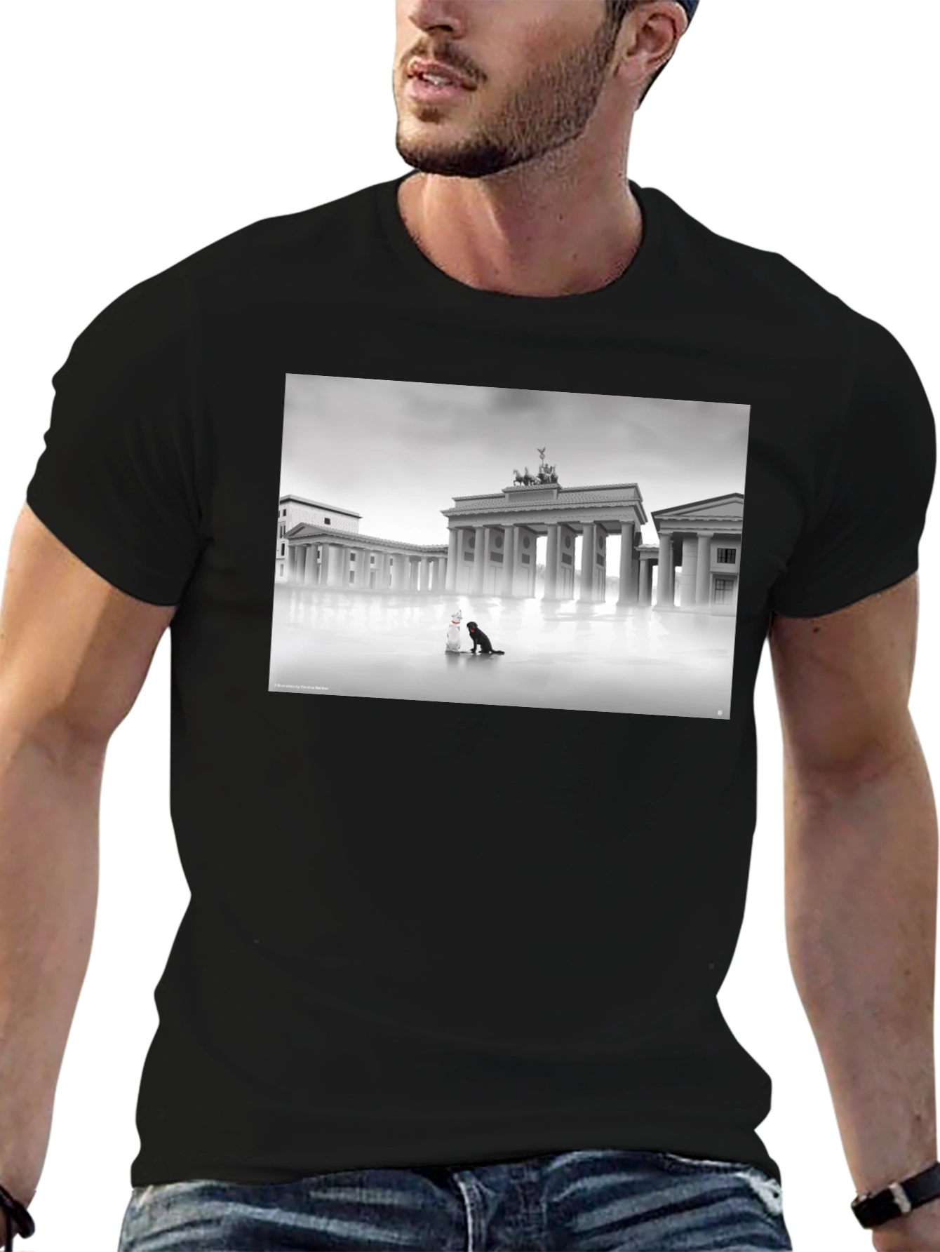 Black Tee with Brandenburg Gate Design