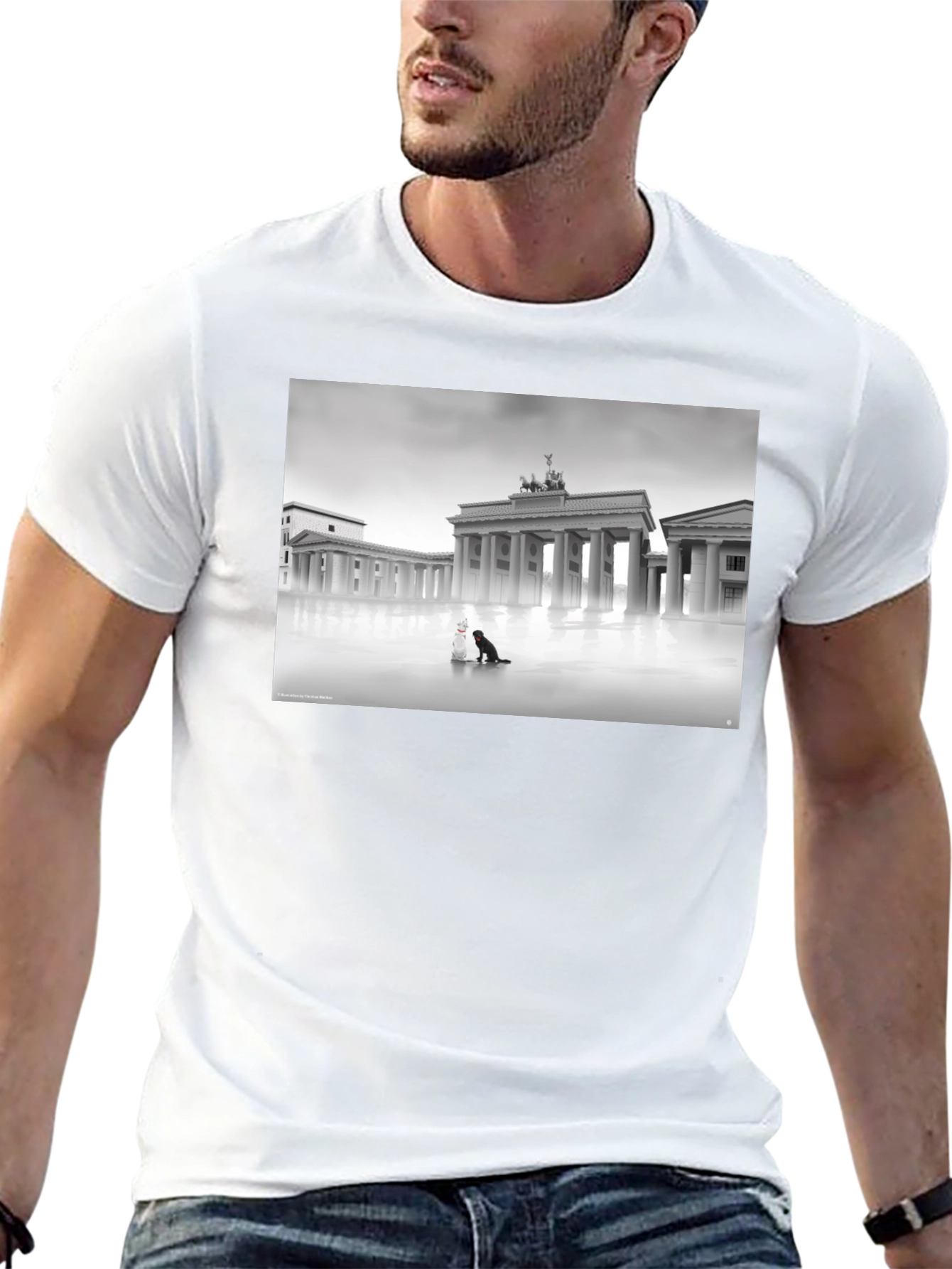 Black Tee with Brandenburg Gate Design