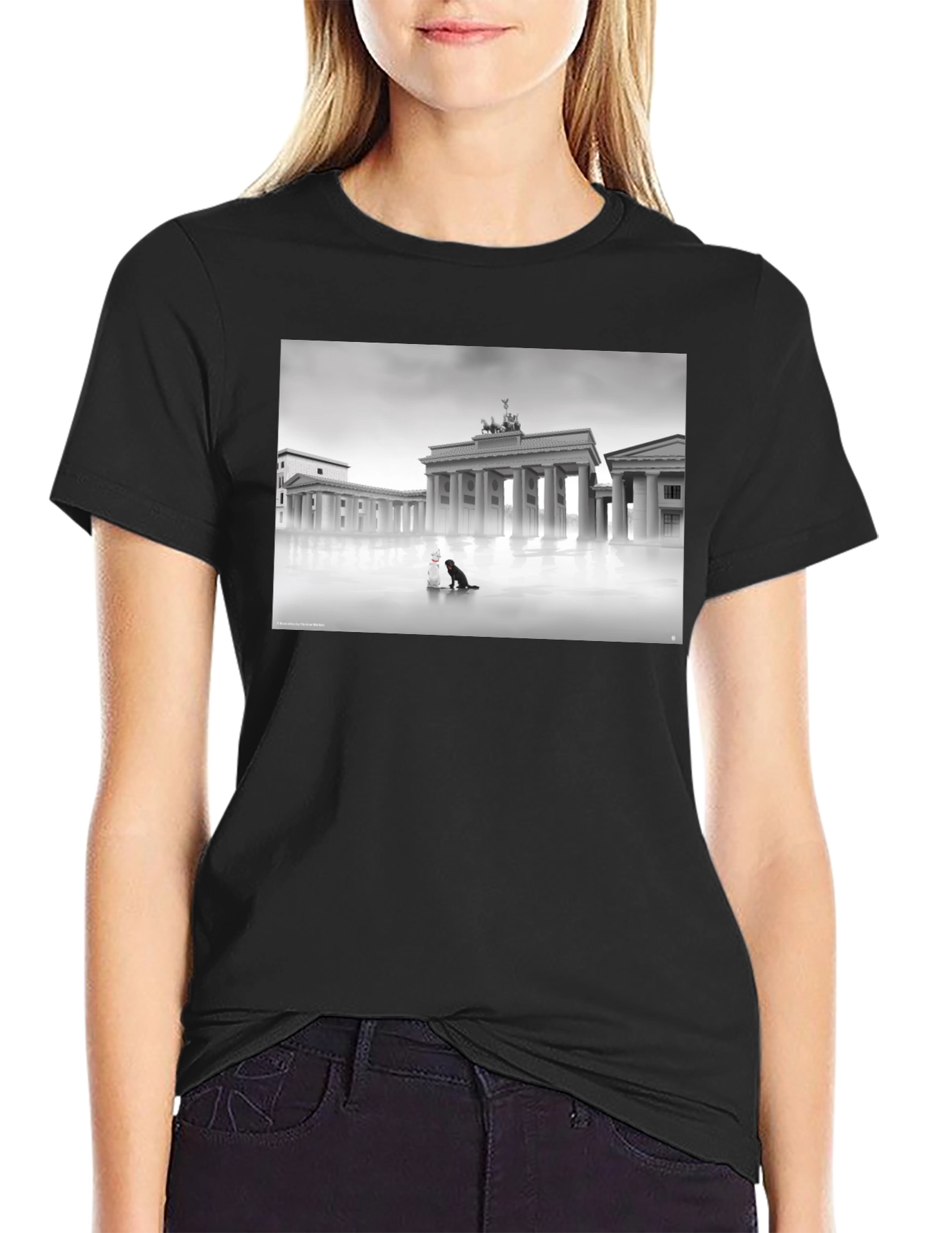 Black Tee with Brandenburg Gate Design
