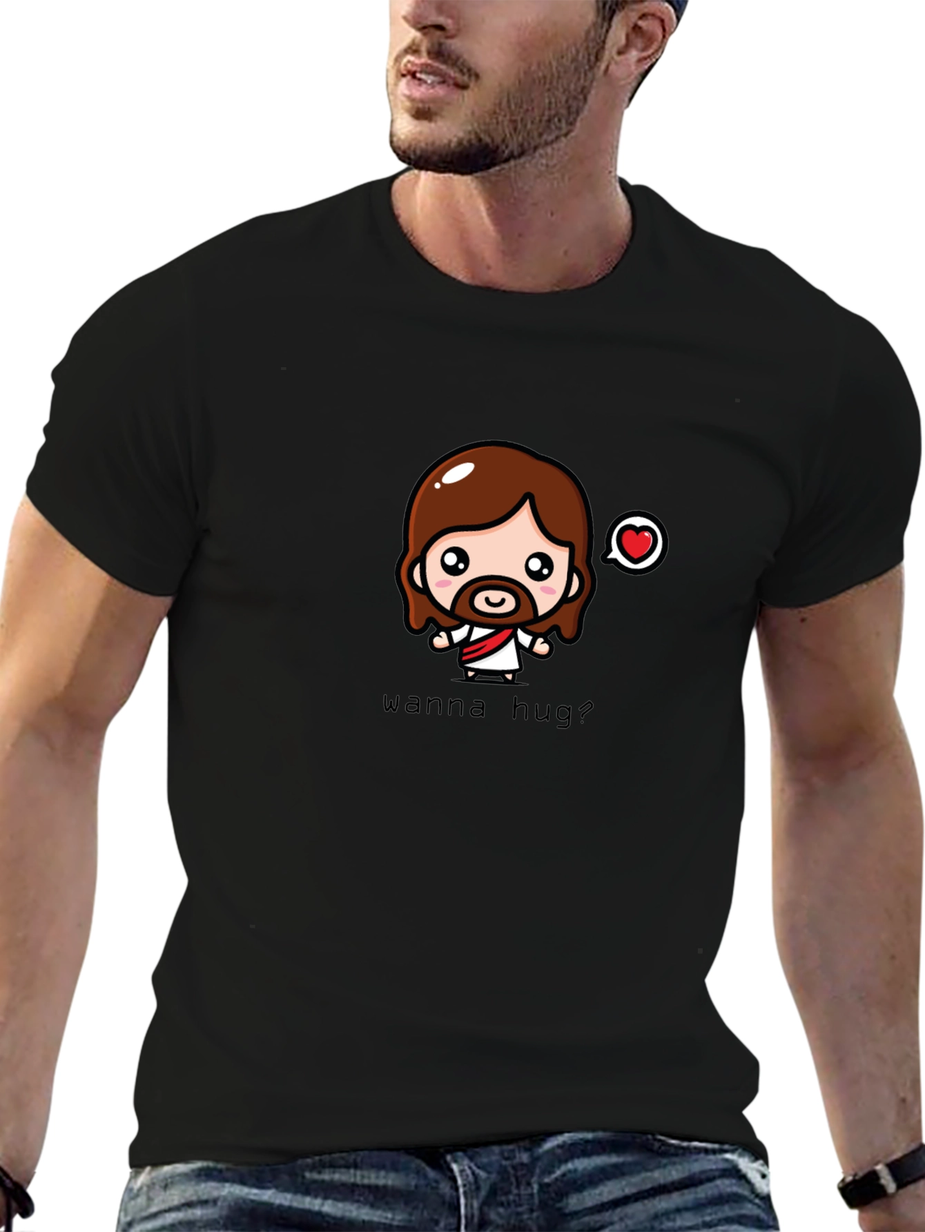 Wanna Hug? Black Graphic T-Shirt