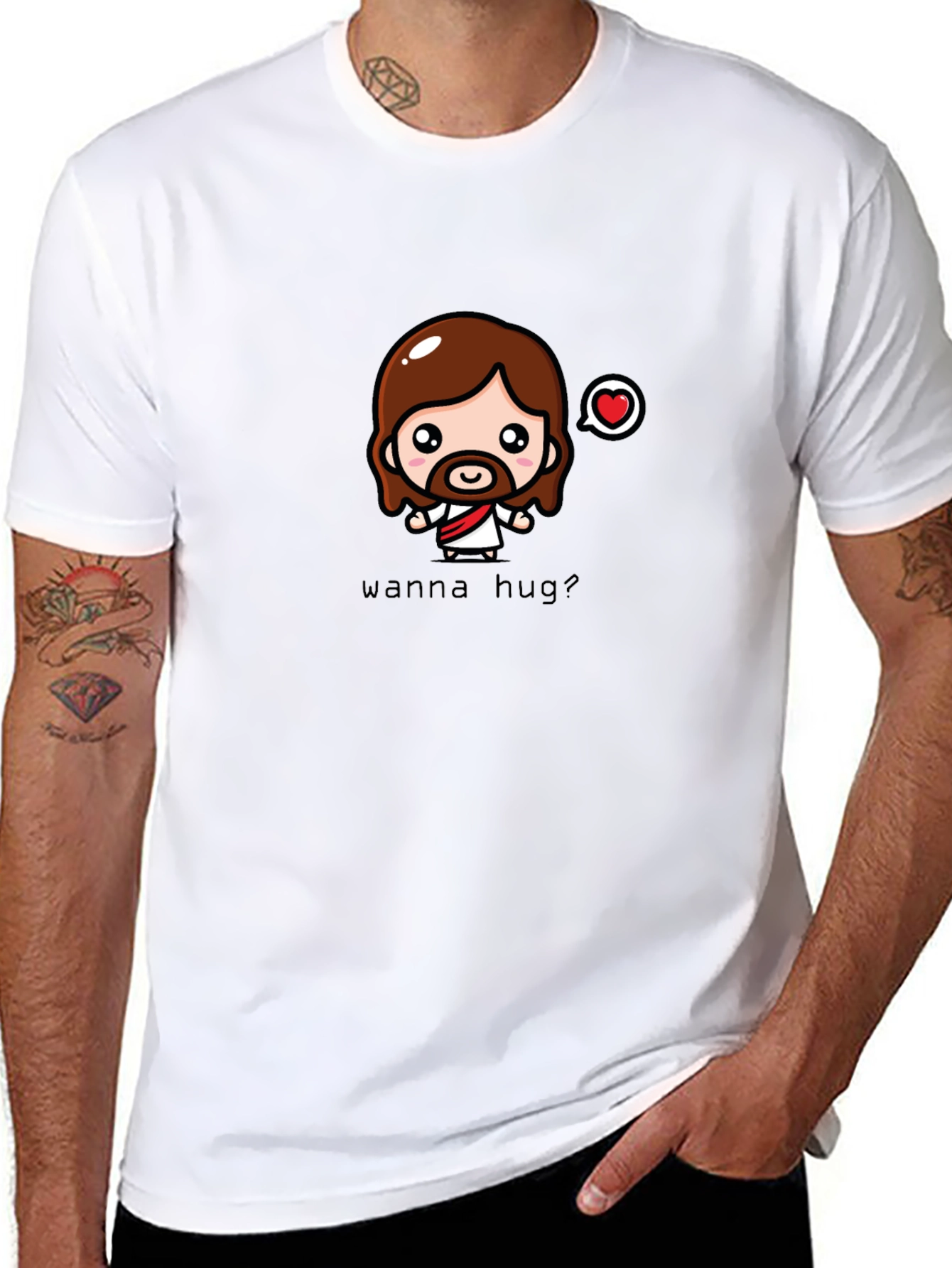Wanna Hug? Black Graphic T-Shirt