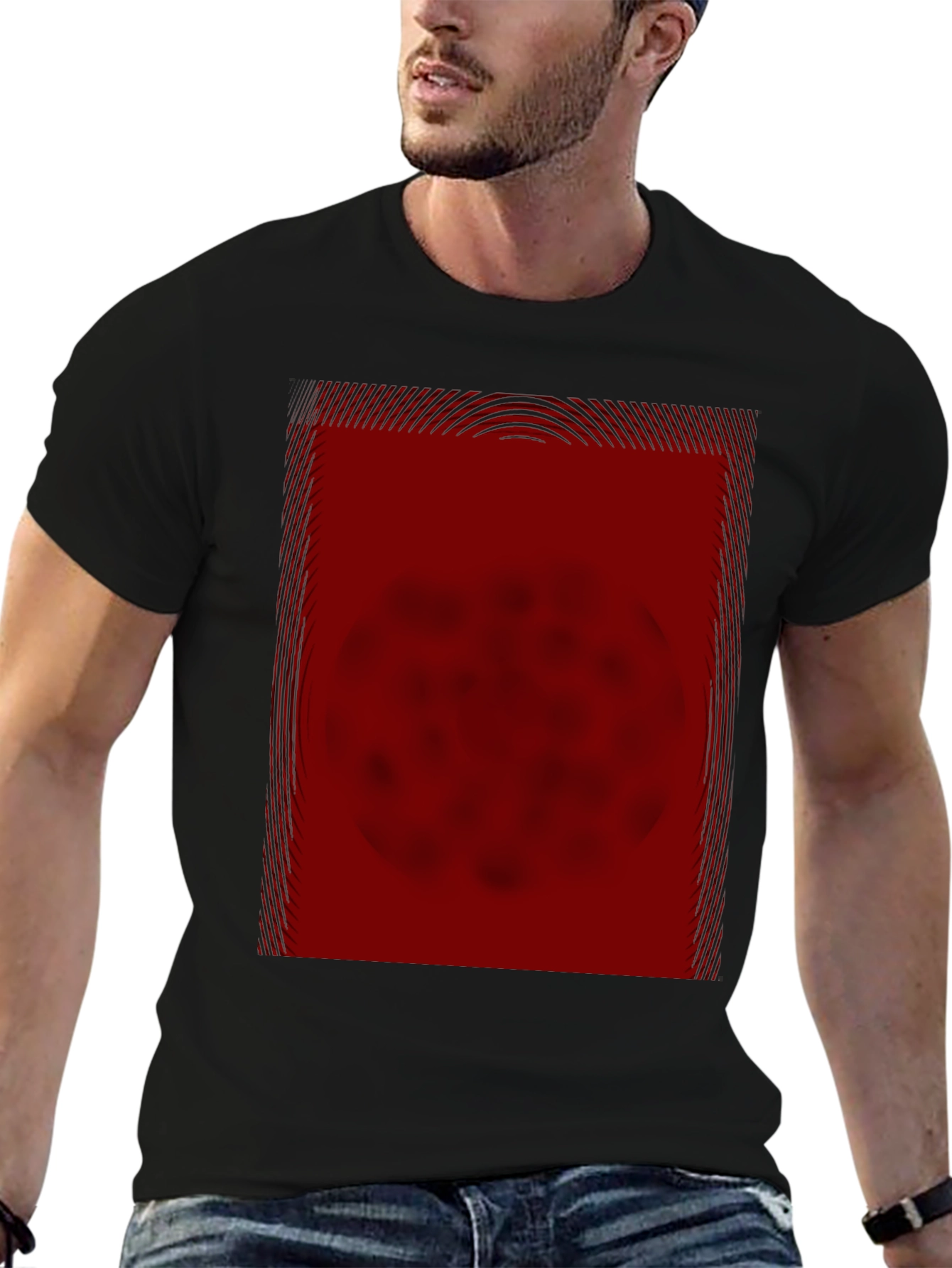 Modern Red Graphic Print Black T-Shirt