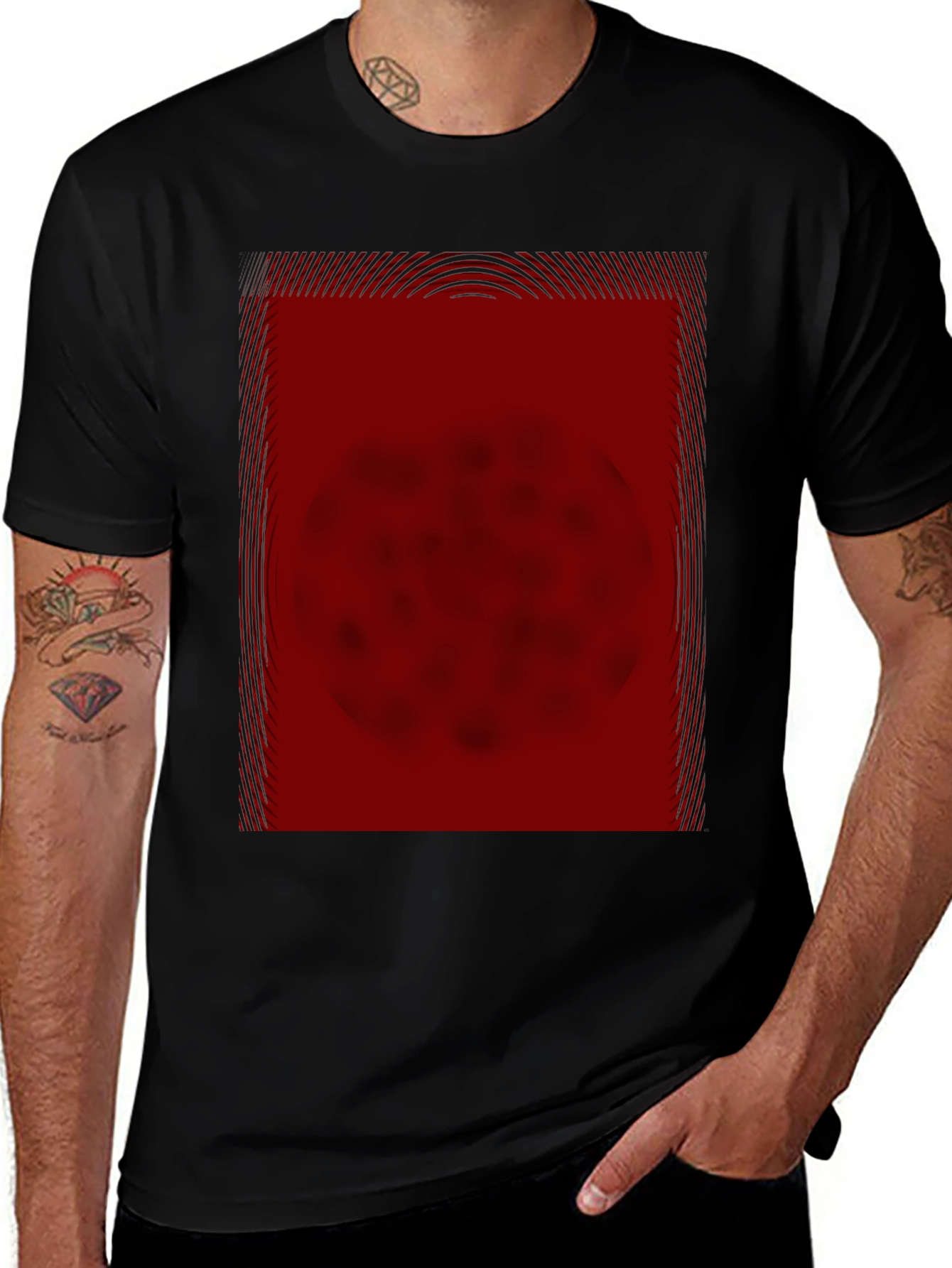 Modern Red Graphic Print Black T-Shirt
