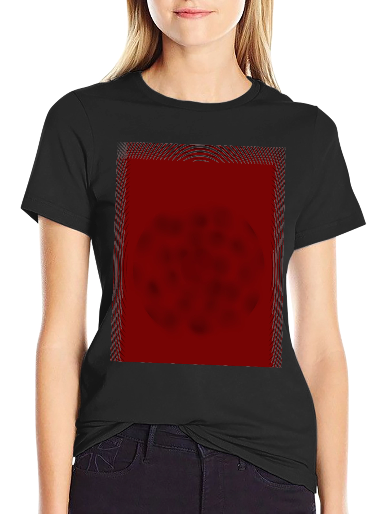 Modern Red Graphic Print Black T-Shirt