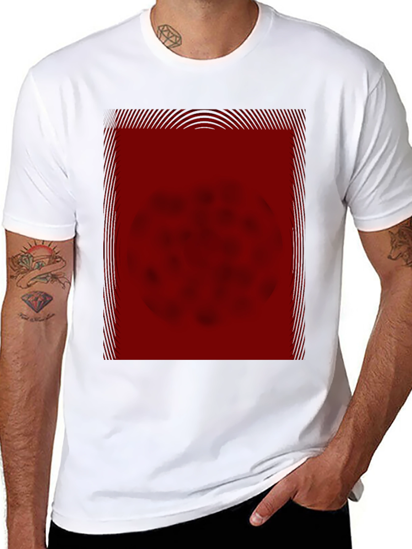 Modern Red Graphic Print Black T-Shirt