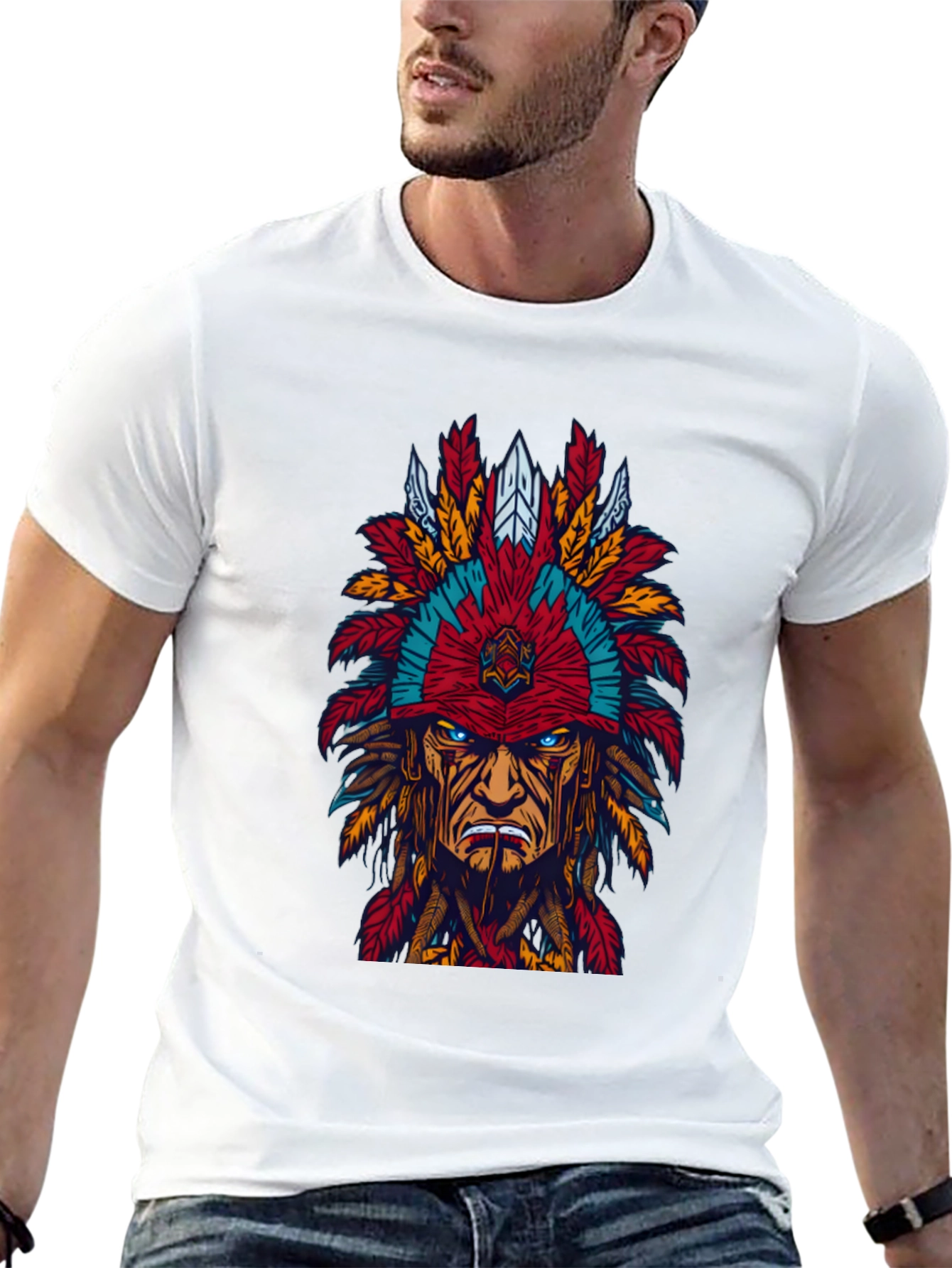 Native American Headdress Graphic Tee - Bold Design