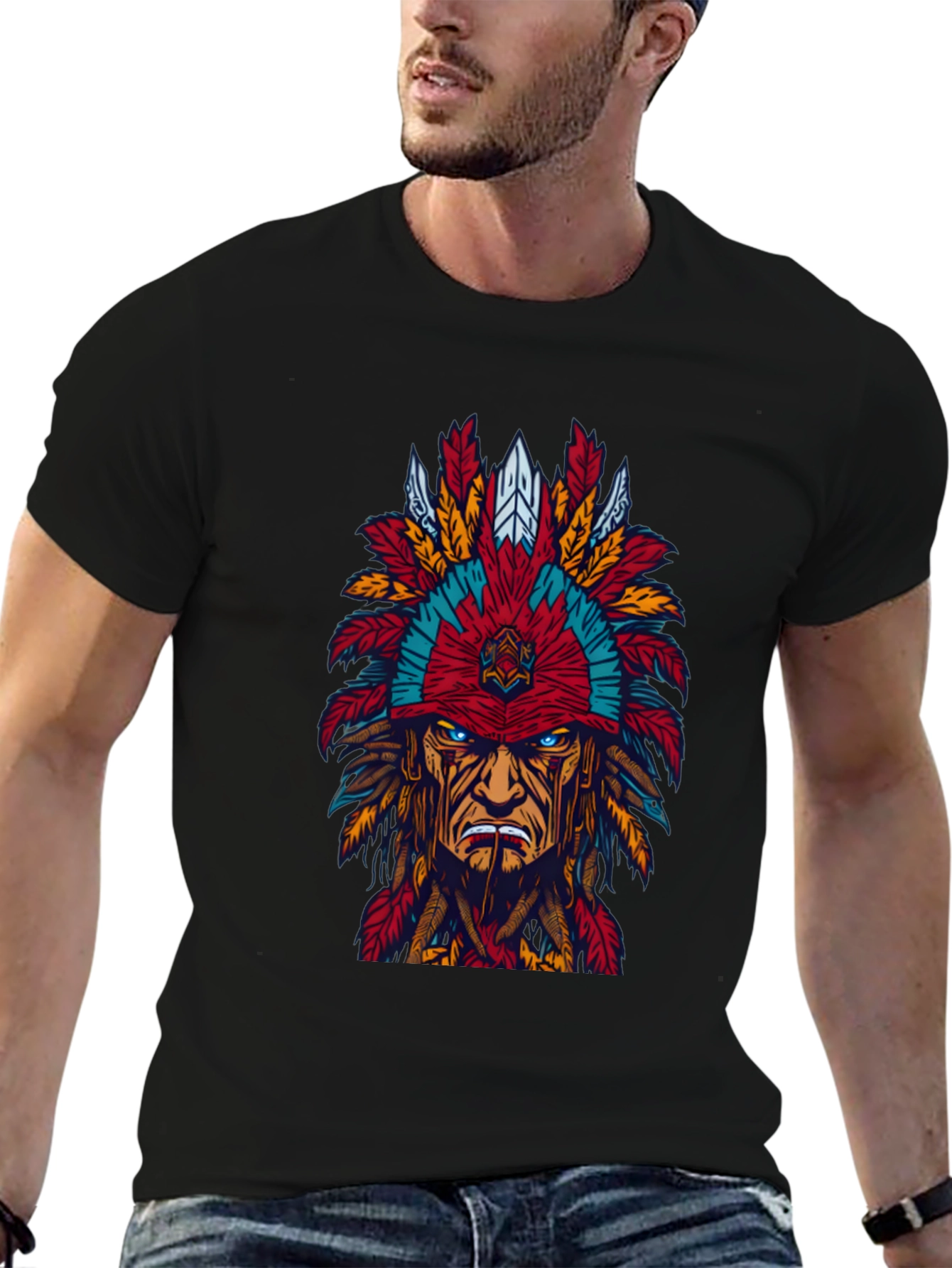 Native American Headdress Graphic Tee - Bold Design