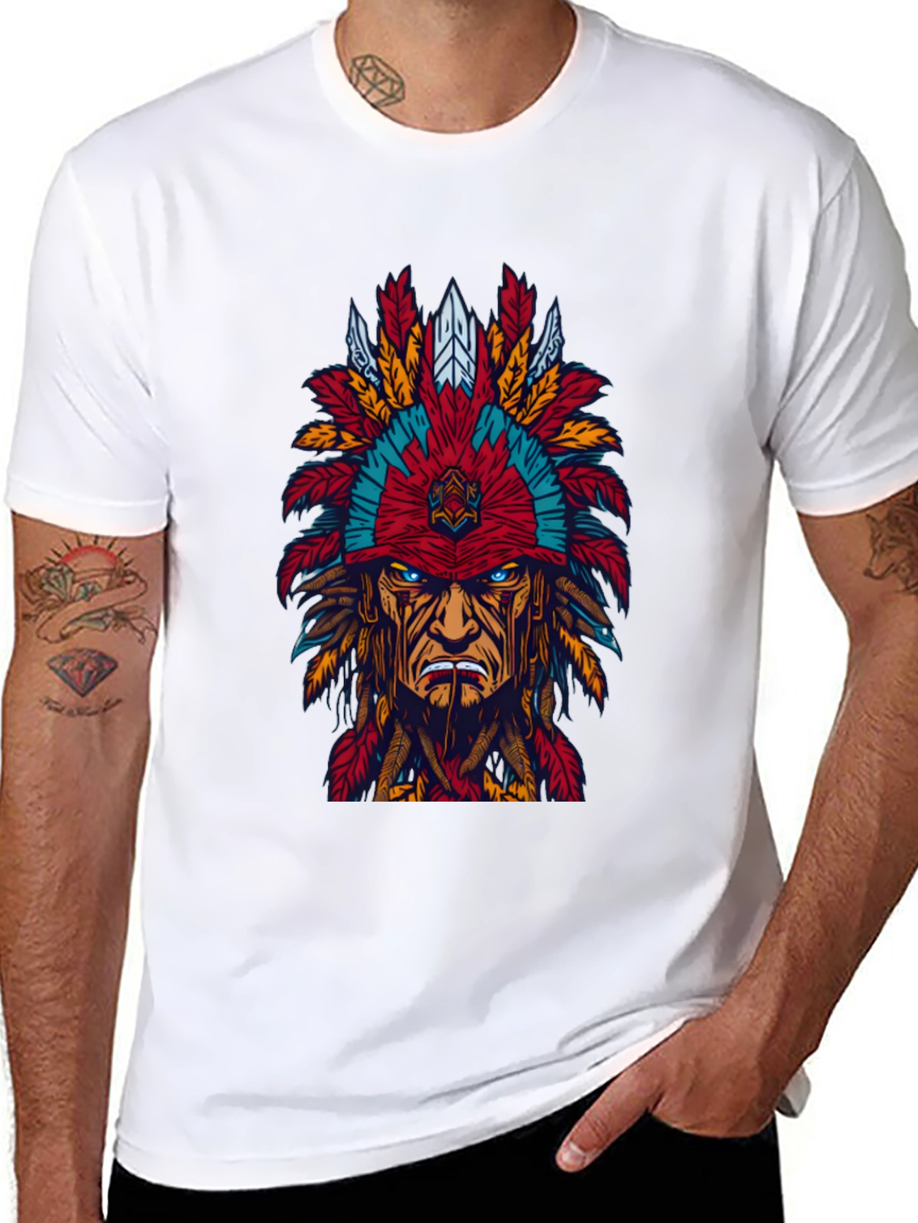 Native American Headdress Graphic Tee - Bold Design