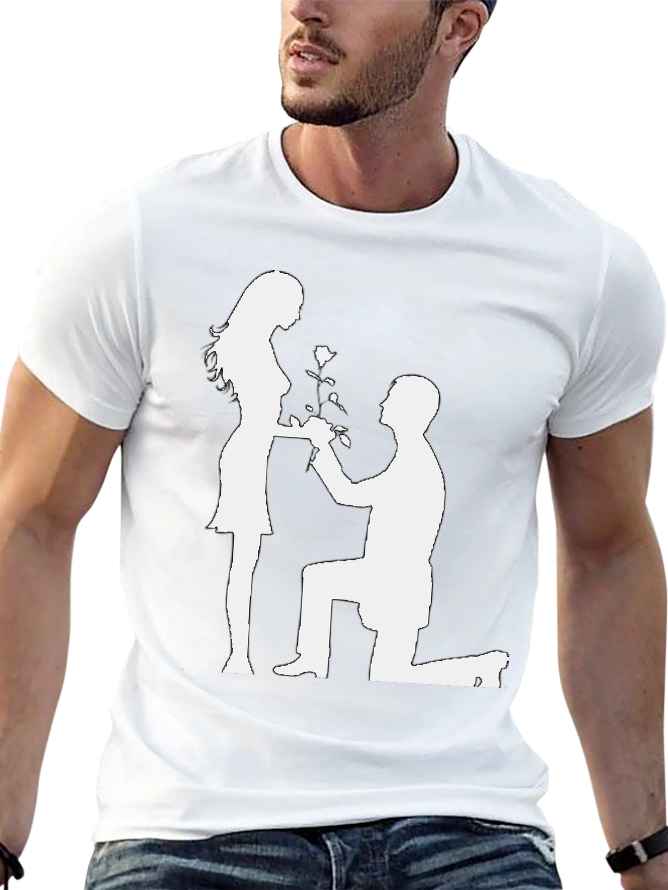 Romantic Proposal T-Shirt - Black Cotton Graphic Tee
