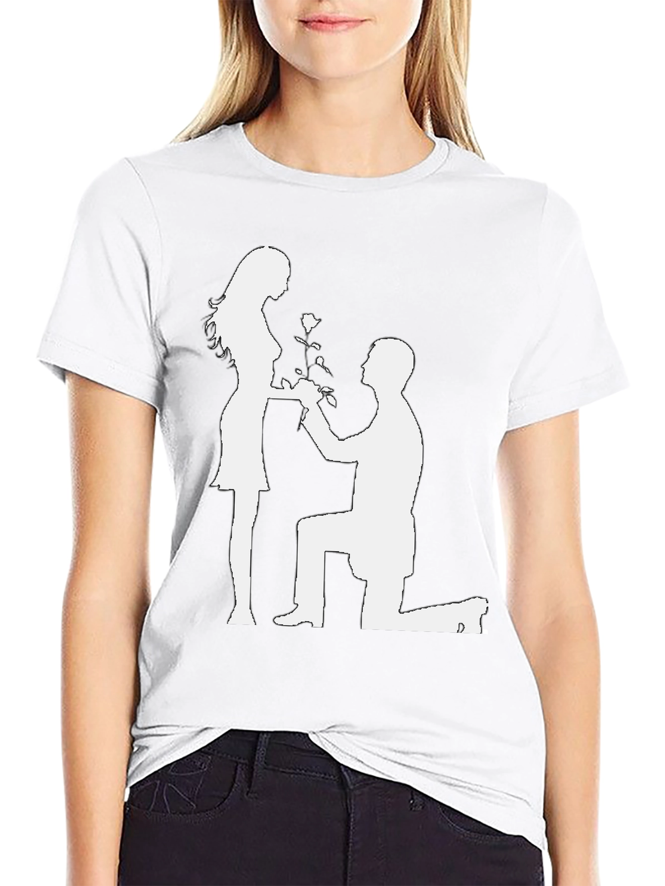 Romantic Proposal T-Shirt - Black Cotton Graphic Tee