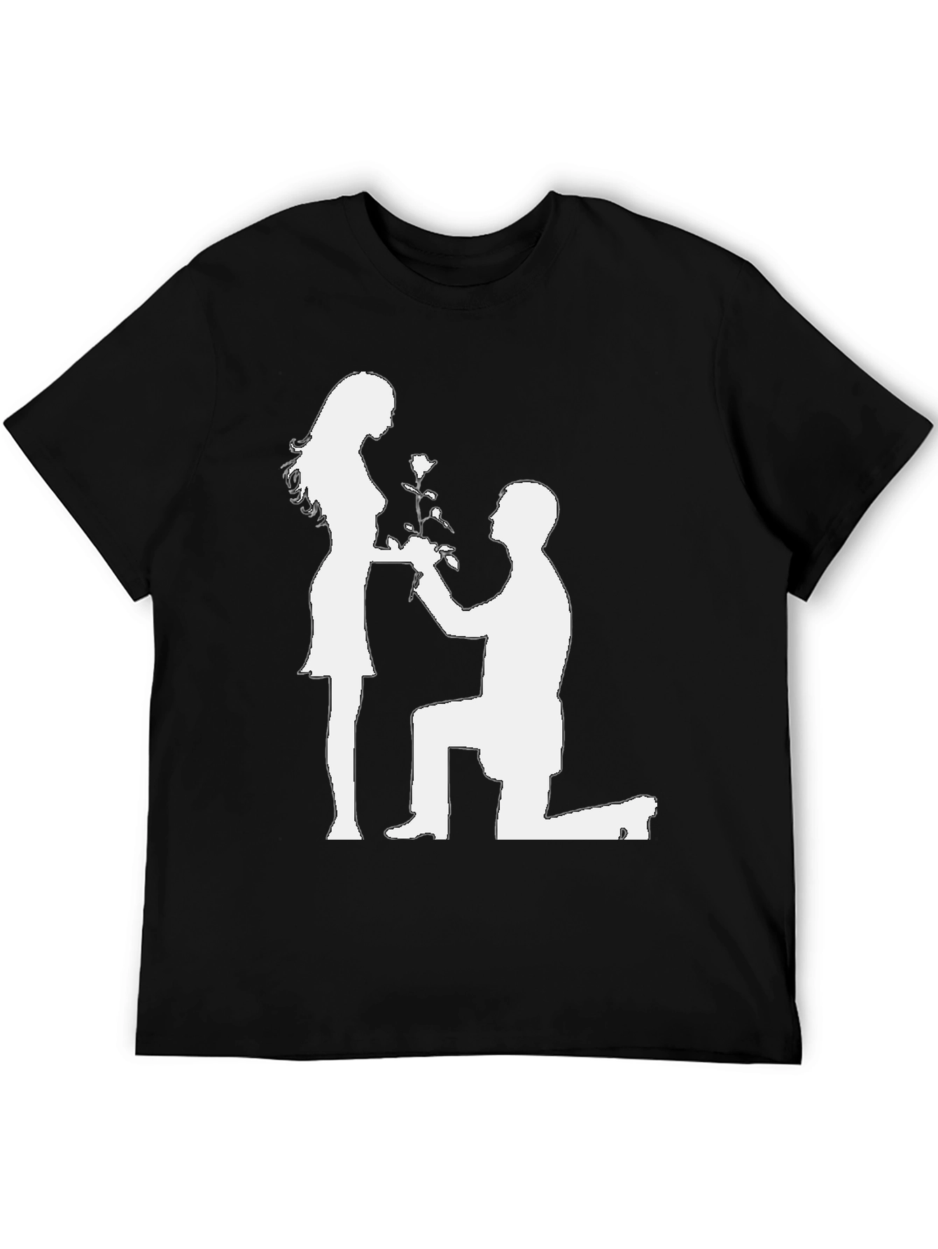 Romantic Proposal T-Shirt - Black Cotton Graphic Tee