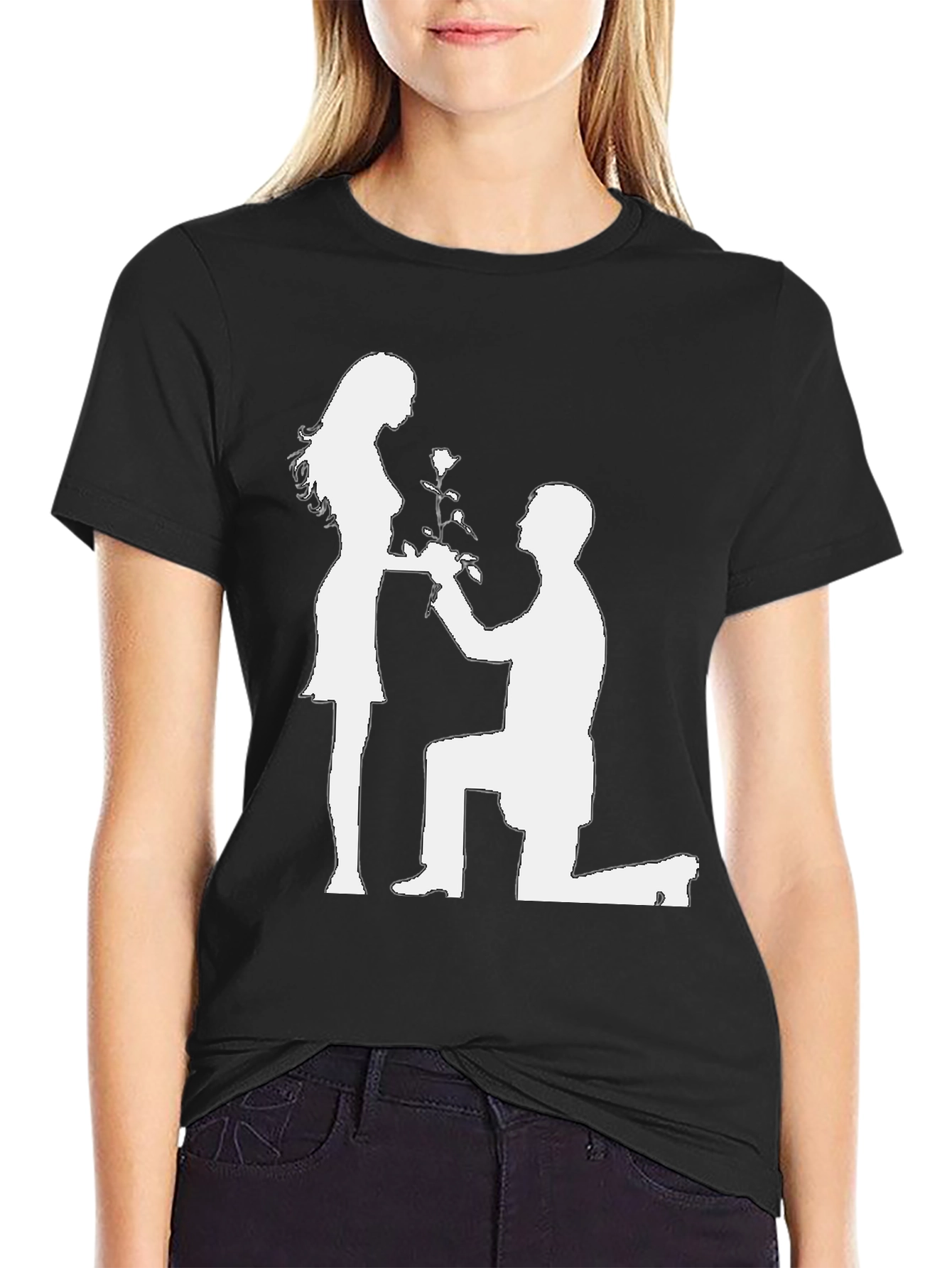 Romantic Proposal T-Shirt - Black Cotton Graphic Tee