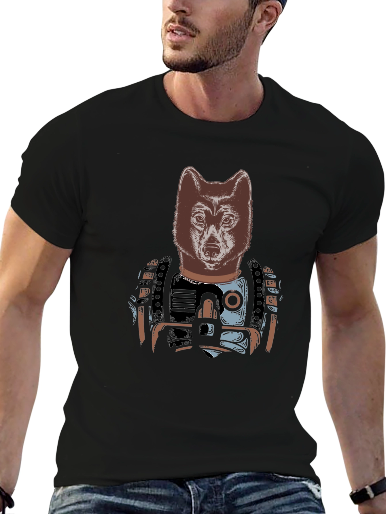 Wolf Warrior Graphic T-Shirt - Black