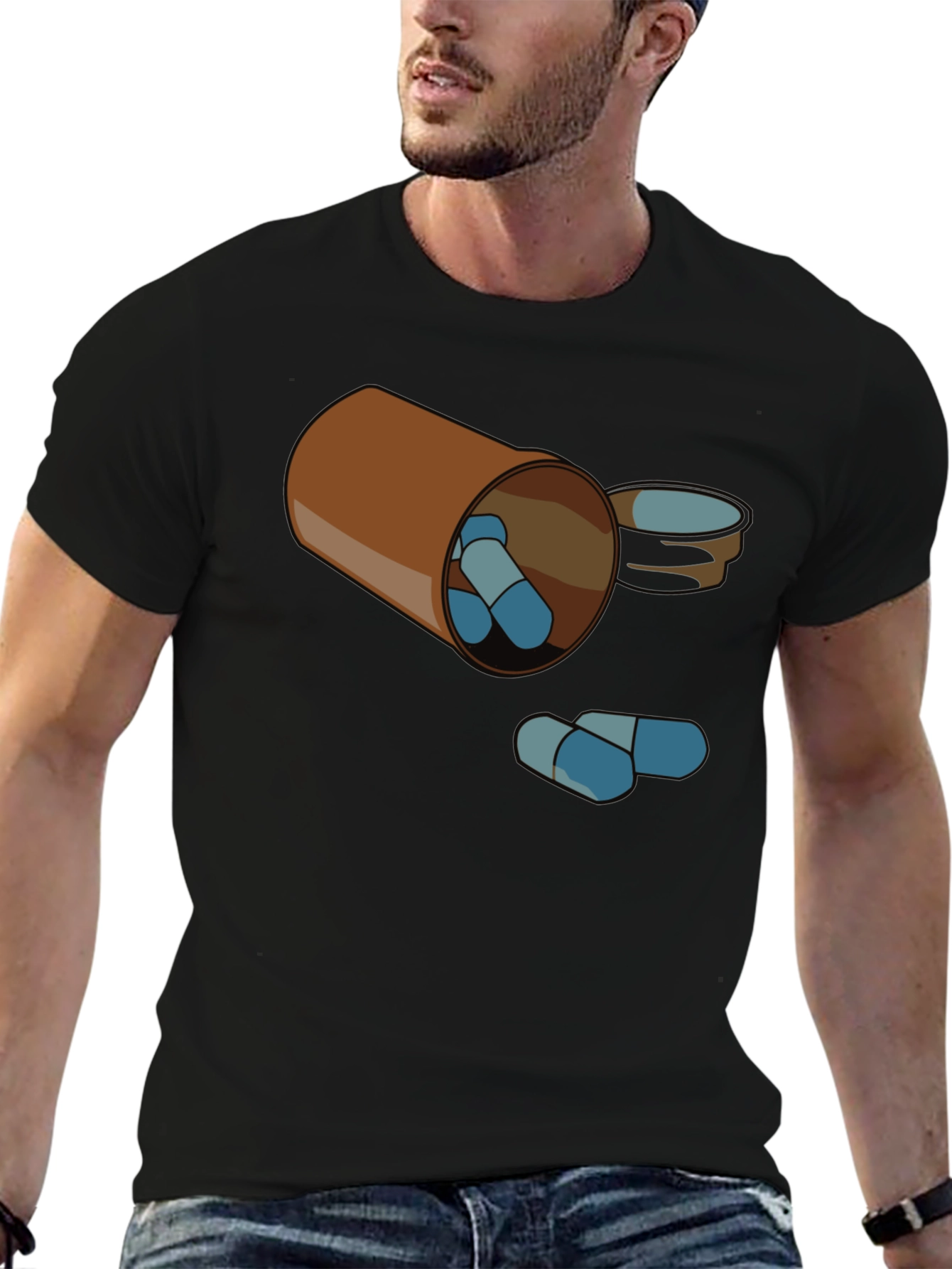 Pill Bottle Graphic Tee - Black Cotton T-Shirt