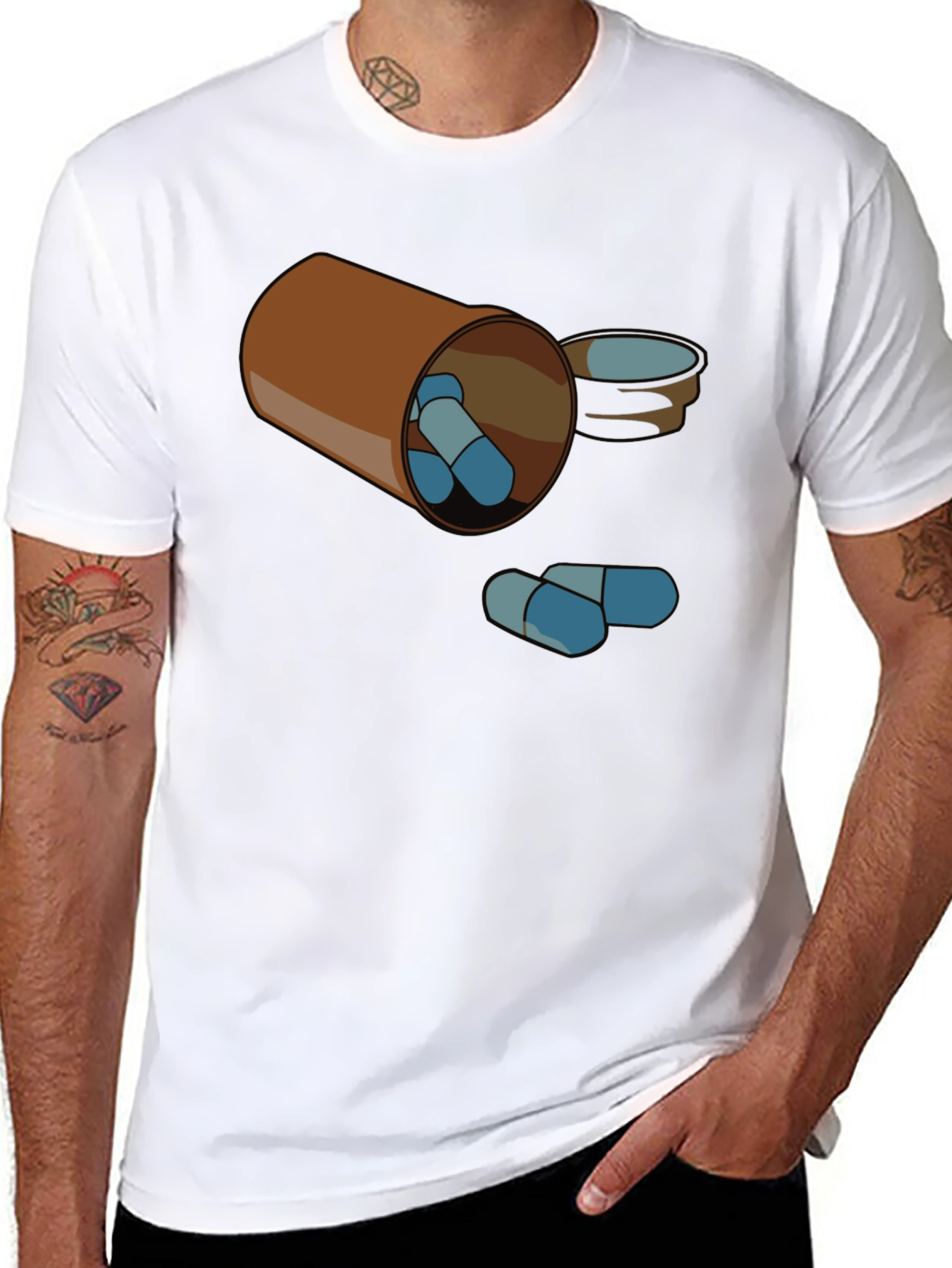 Pill Bottle Graphic Tee - Black Cotton T-Shirt