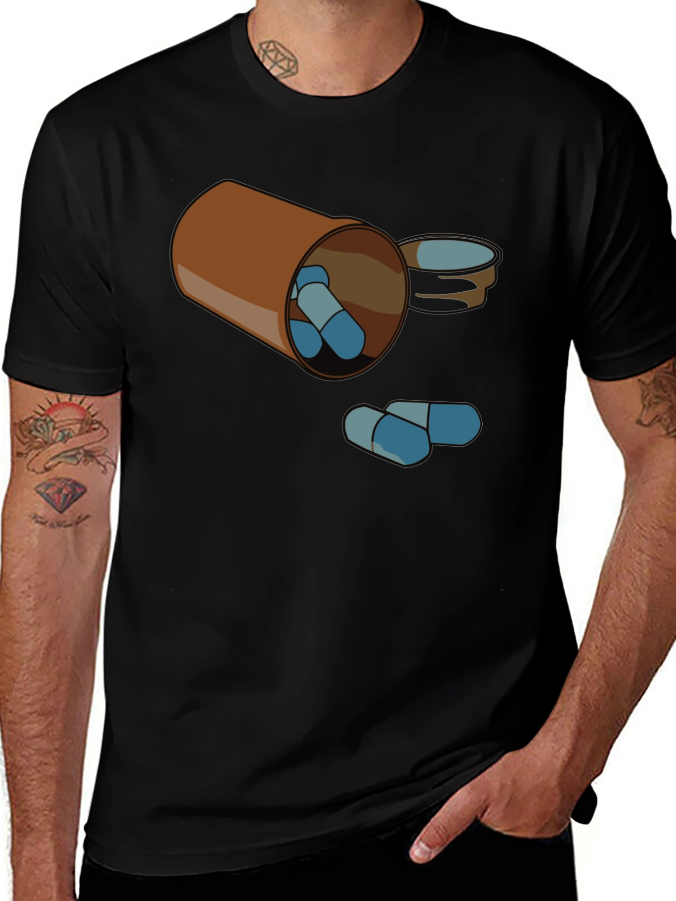 Pill Bottle Graphic Tee - Black Cotton T-Shirt