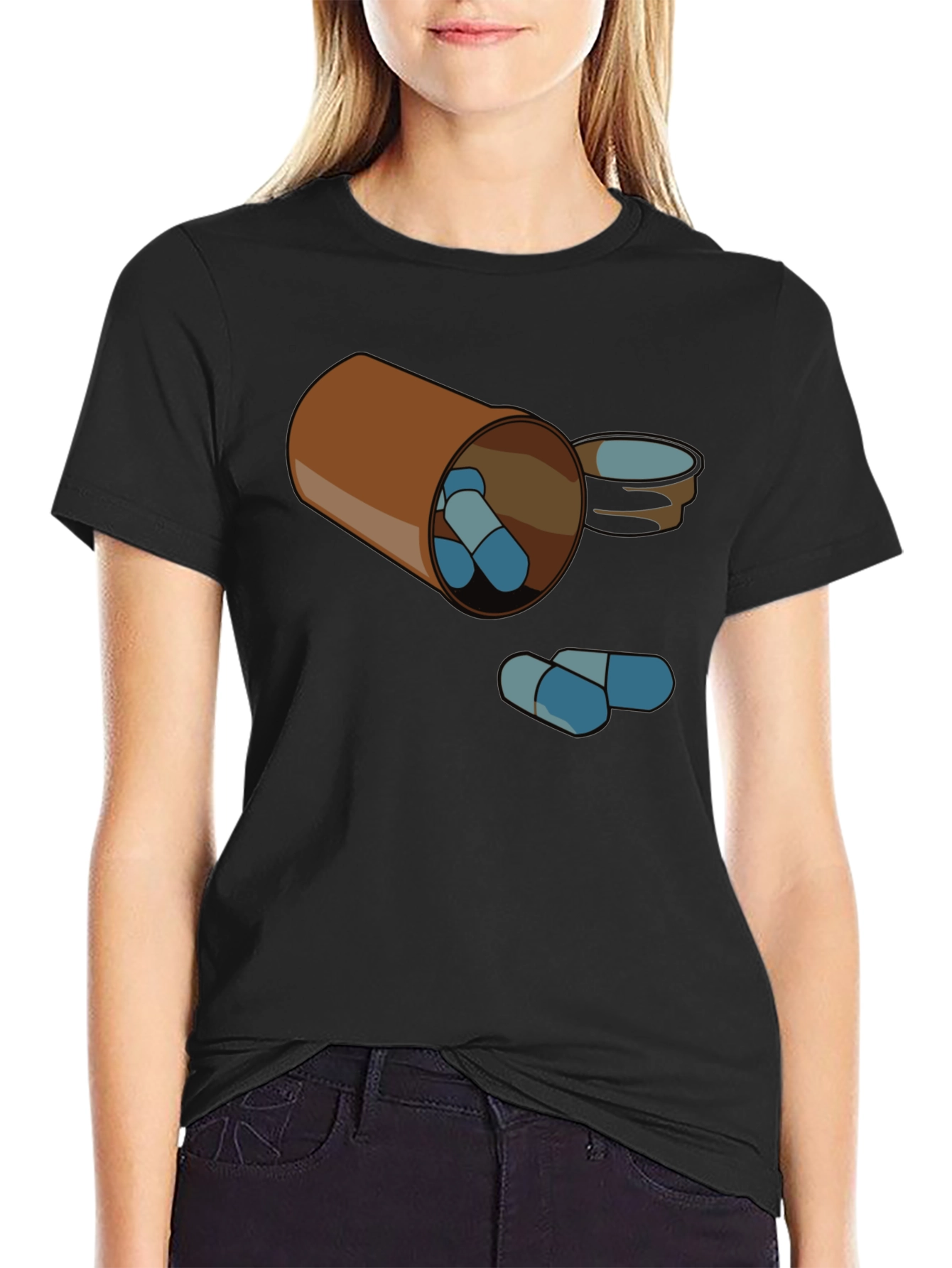 Pill Bottle Graphic Tee - Black Cotton T-Shirt