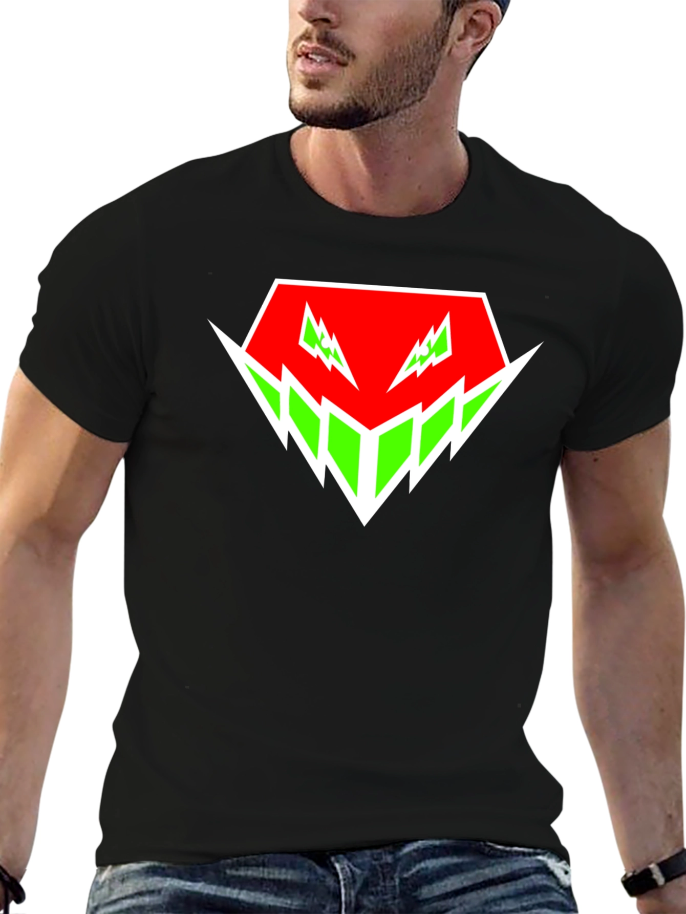 Edgy Graphic Tee - Red & Green Abstract Design