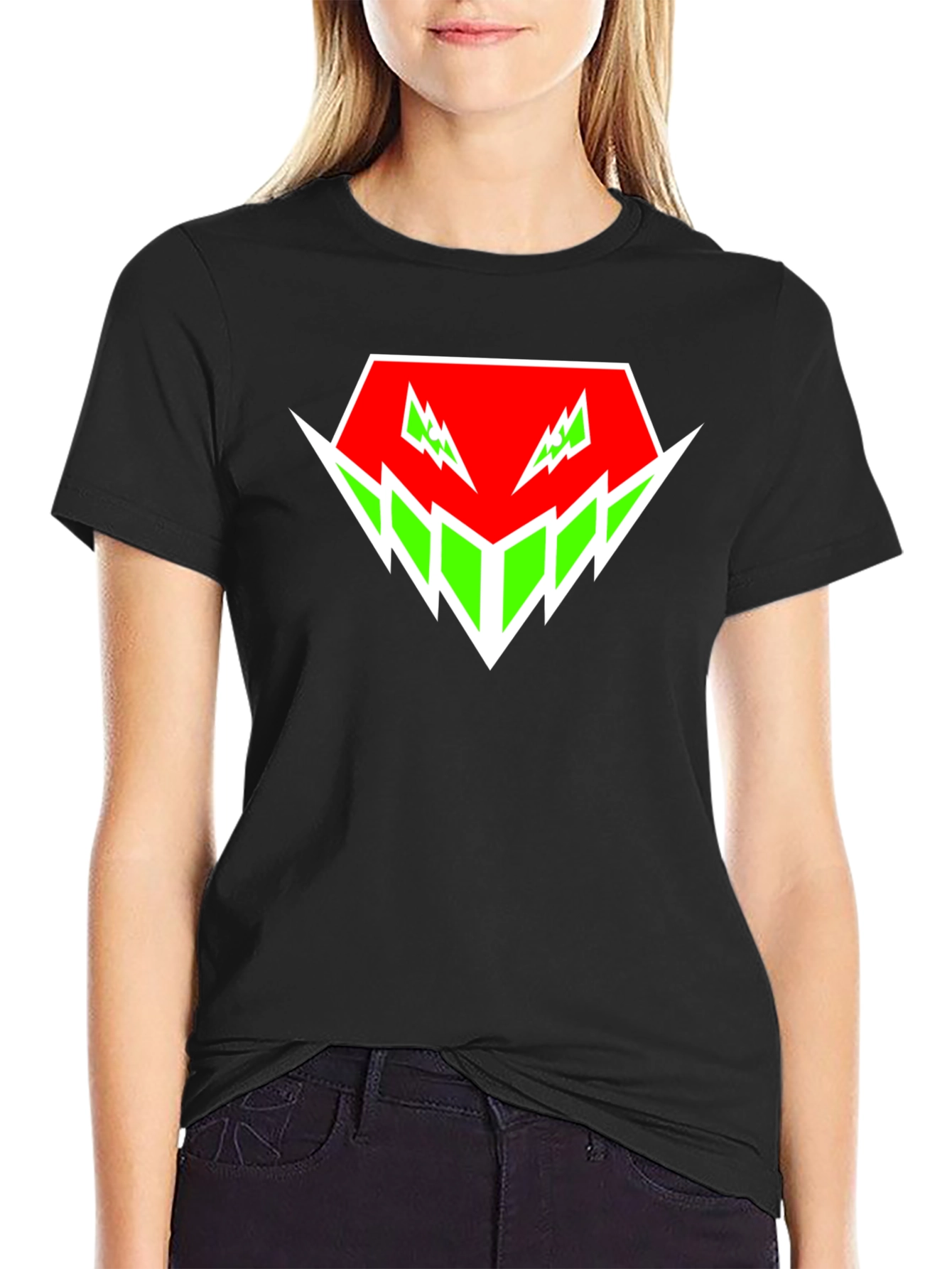 Edgy Graphic Tee - Red & Green Abstract Design