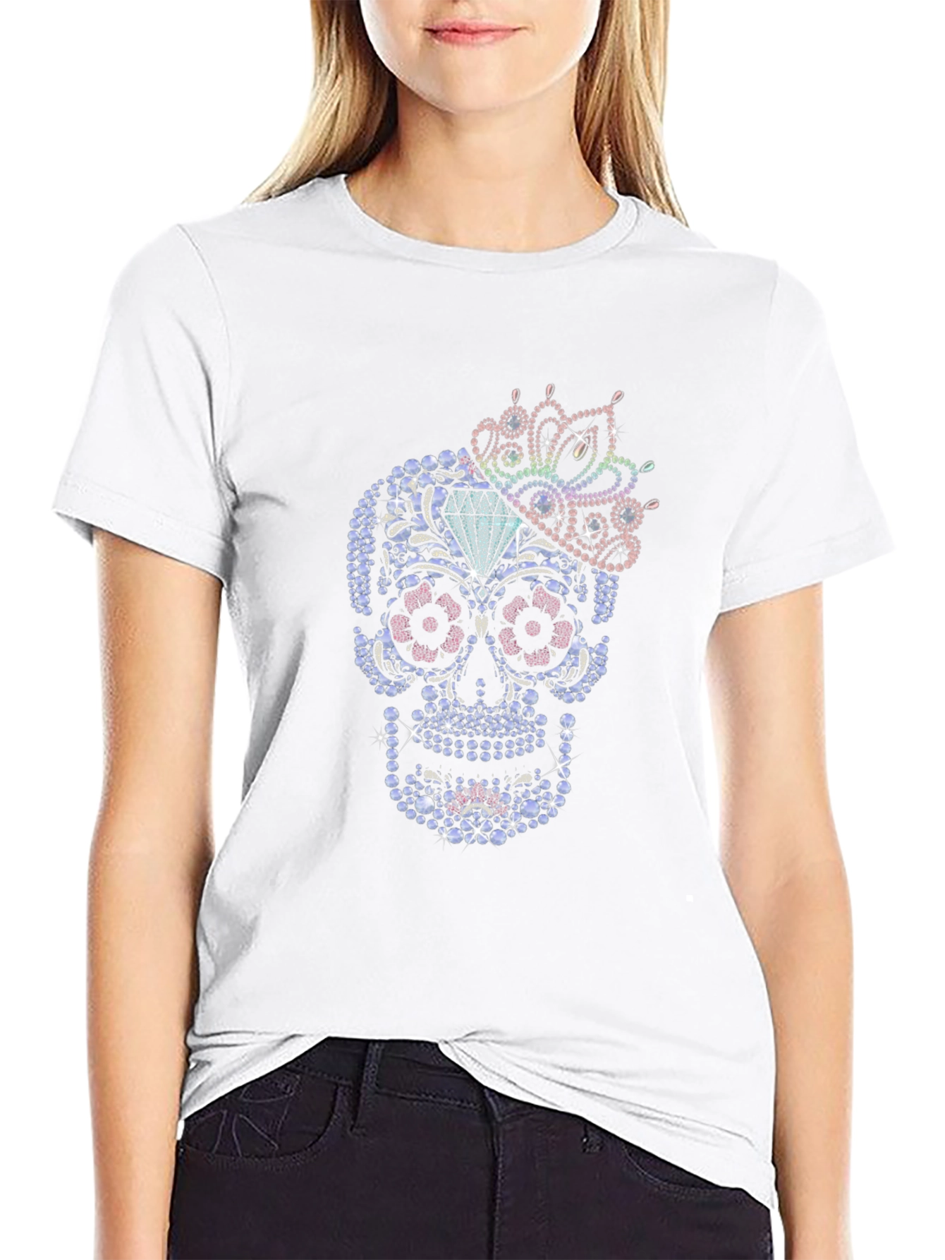Rhinestone Sugar Skull Graphic T-Shirt - Mens