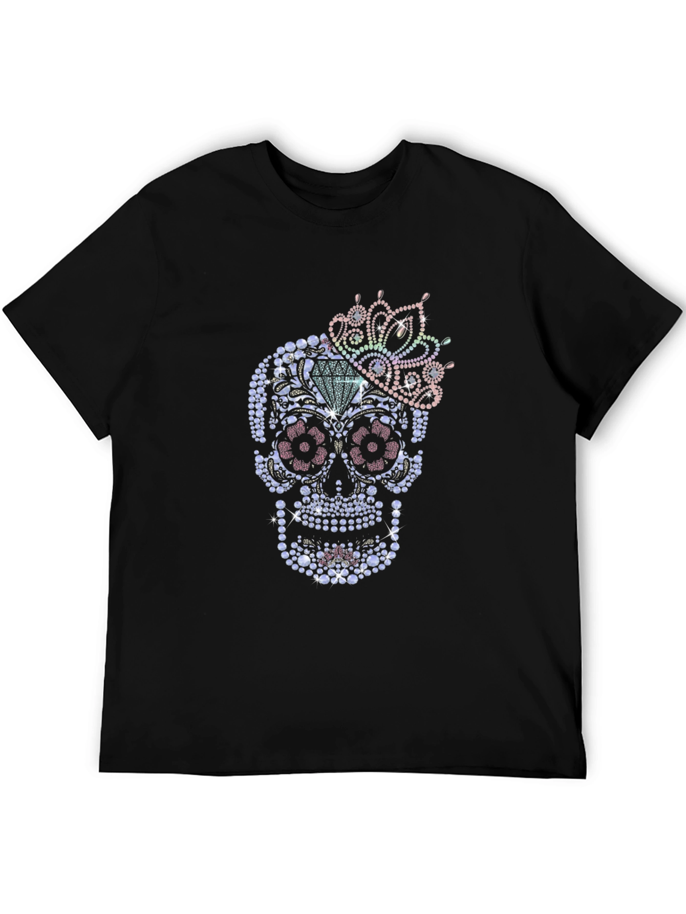 Rhinestone Sugar Skull Graphic T-Shirt - Mens
