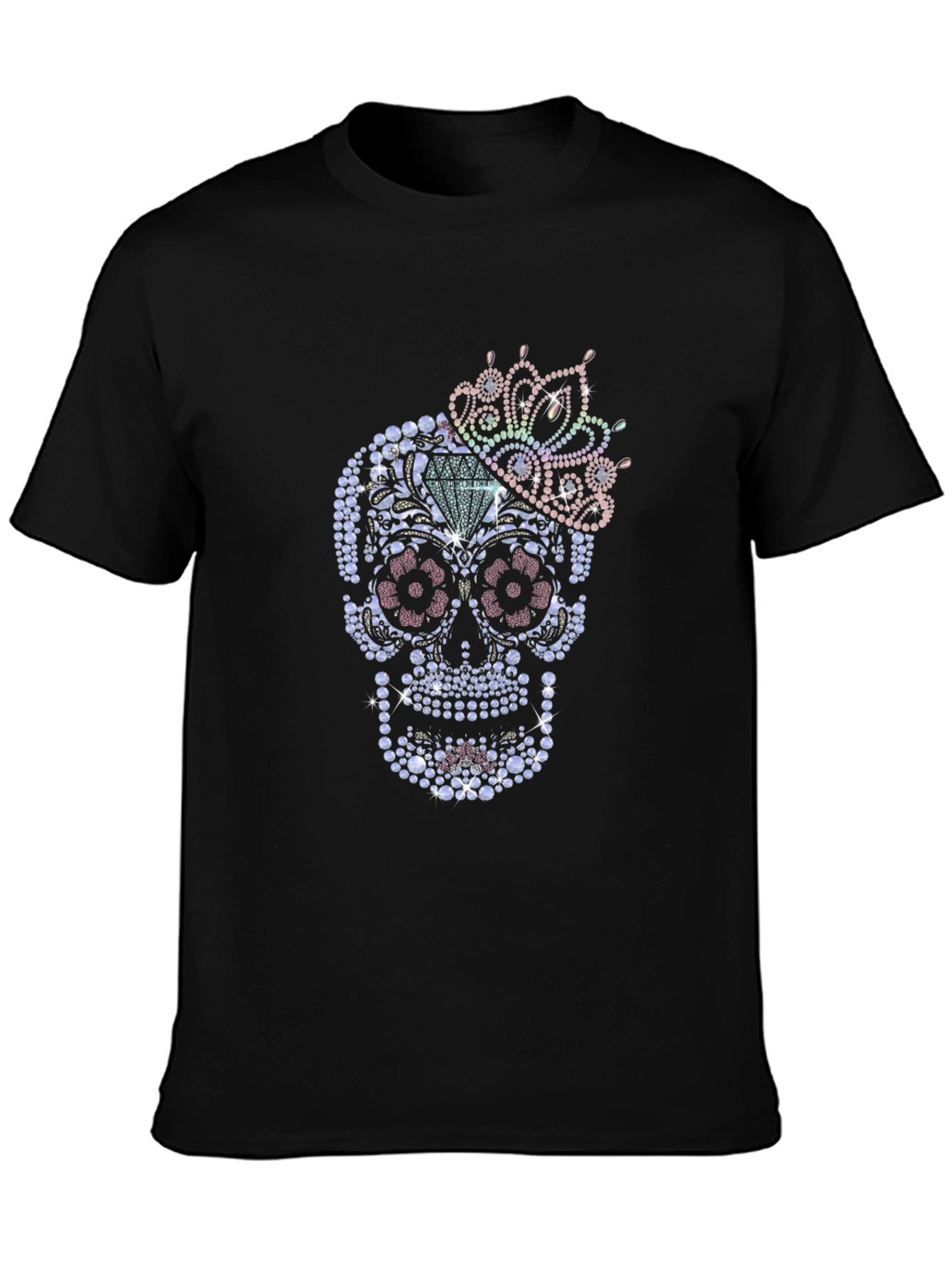 Rhinestone Sugar Skull Graphic T-Shirt - Mens