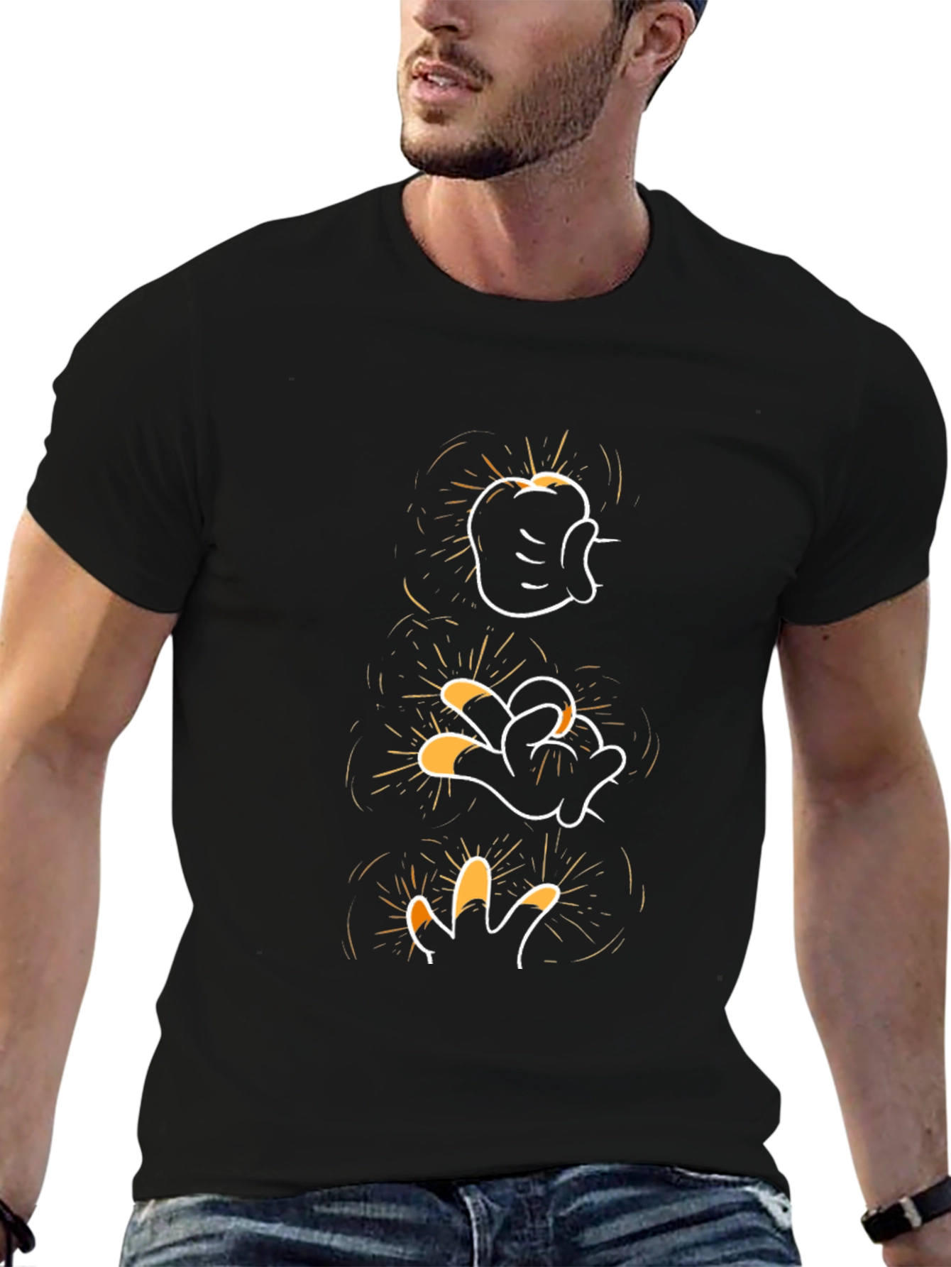 Mickey Mouse Glove Hand Evolution Black T-Shirt